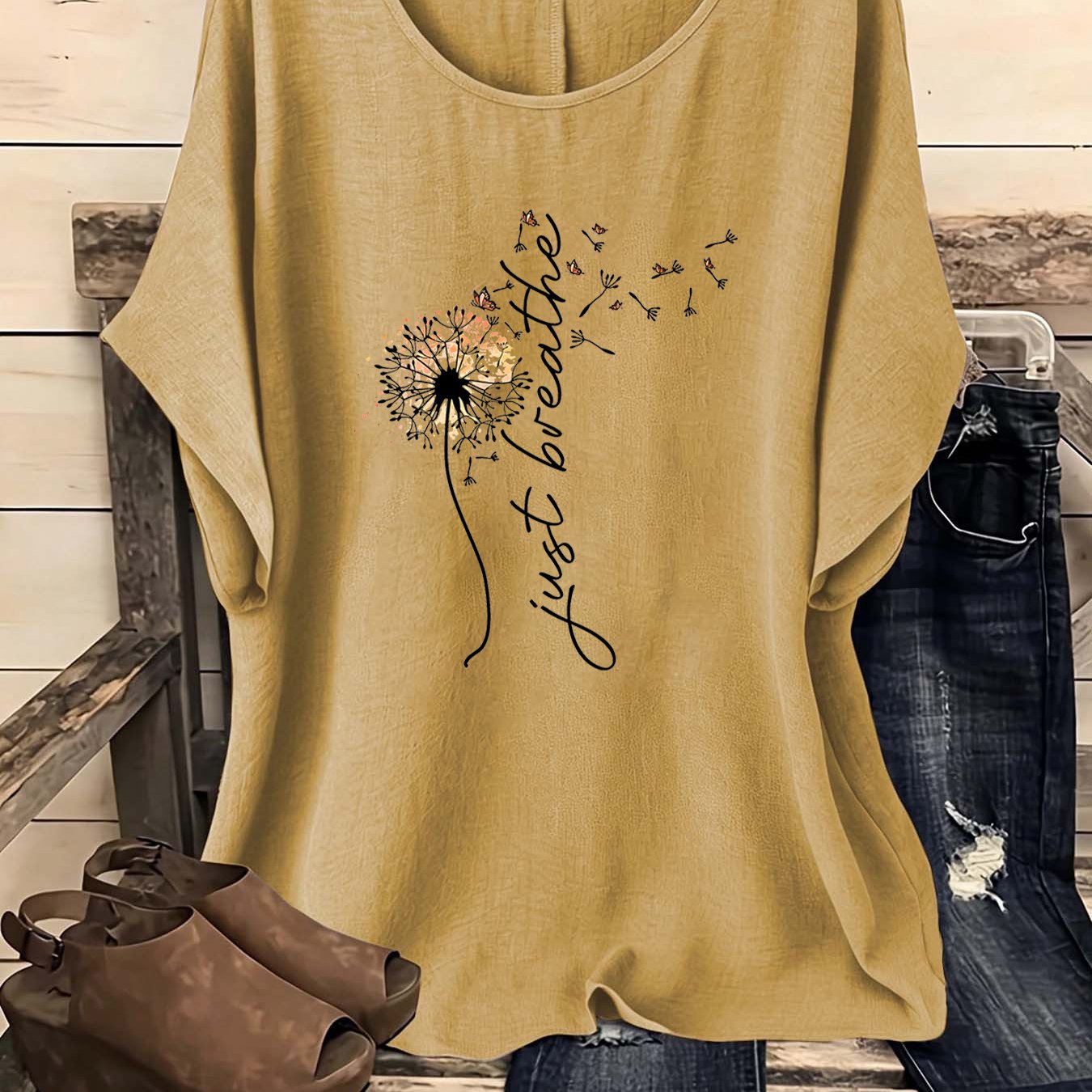 TEMU European And American Women' Bohemian Style Vintage Round Neck Short Sleeve Shirt, 1pc Women's Shirt, Vintage Women's Clothing, Women's Shirt,
