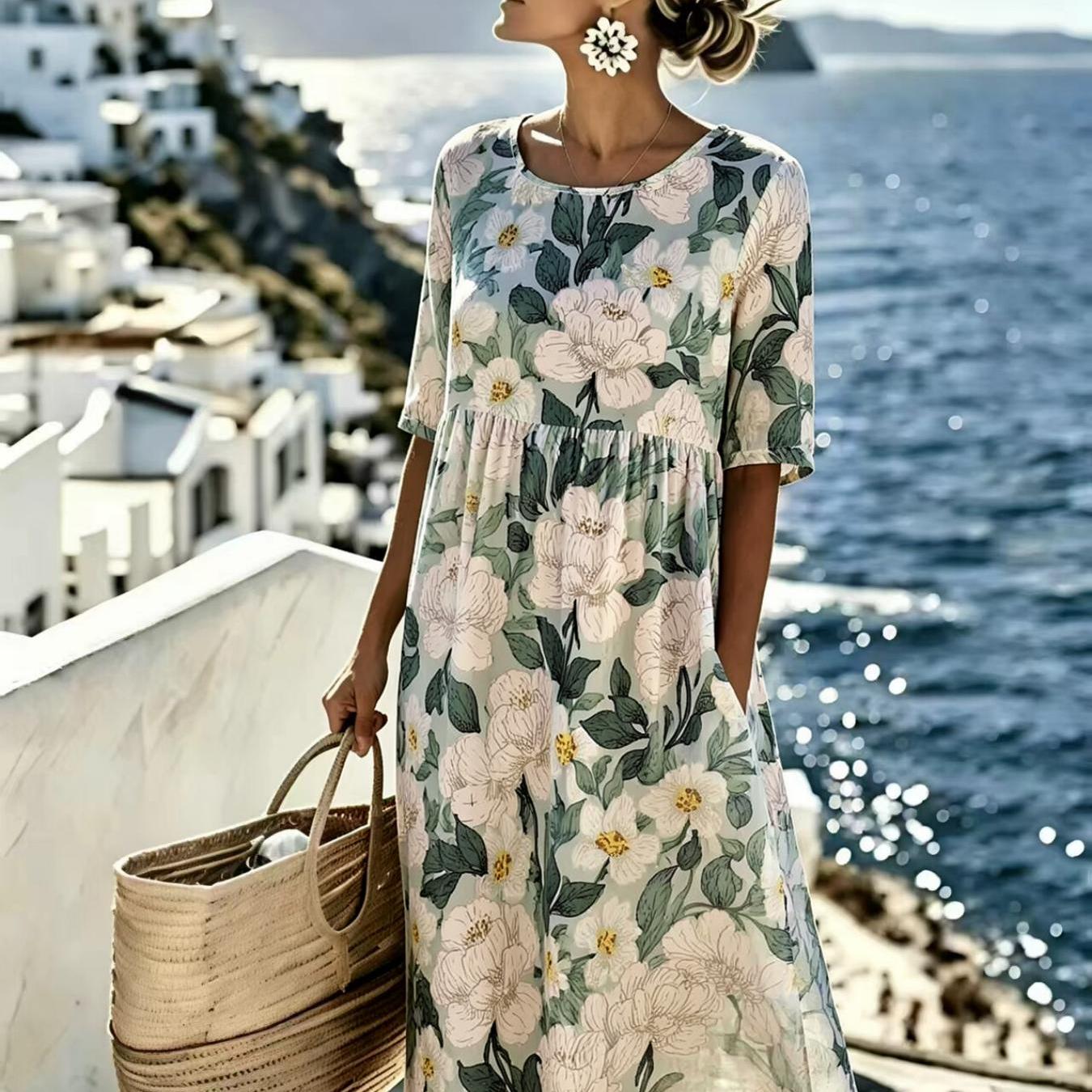 Image of Women's Summer Dress Floral Style Casual Resort Style Fashionable And Elegant Machine Washable Suitable For Daily And Commuting The For Gifts