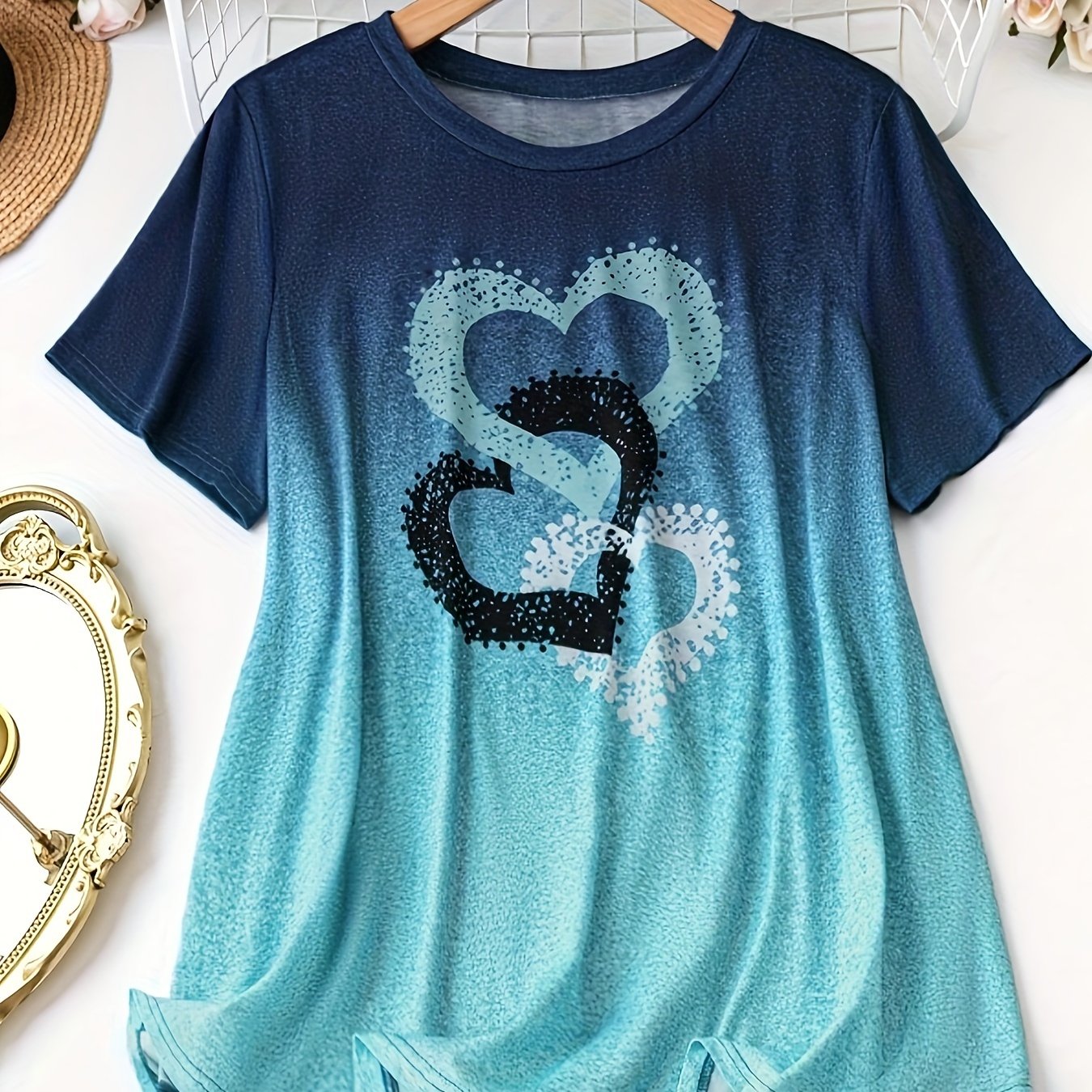 Image of Plus Size, Valentine's Day T-shirt Women's Crew Neck Shirt Beach Top Blouse Top Basic Shirt Top Shirt Loose Stretch Basic Tops Plain Love T-shirt