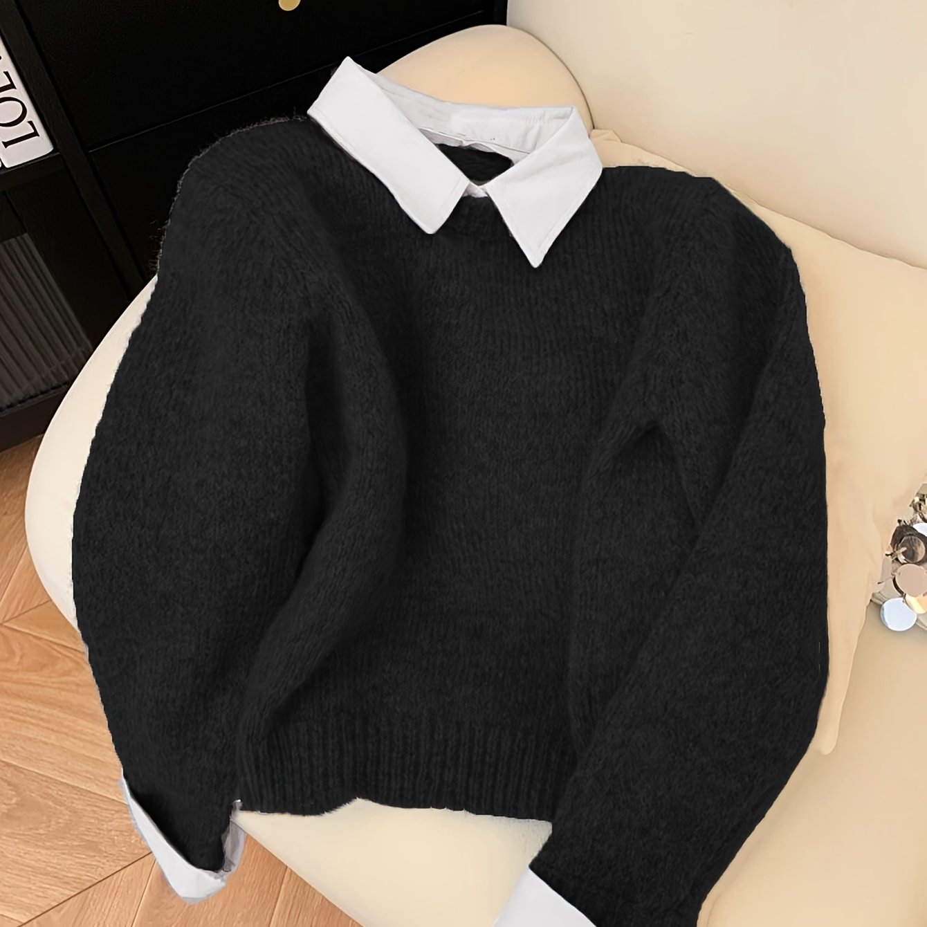 TEMU Western Autumn Winter New Fashionable Elegant Faux Two-piece Collar Pullover Sweater Women's Sweater Coat