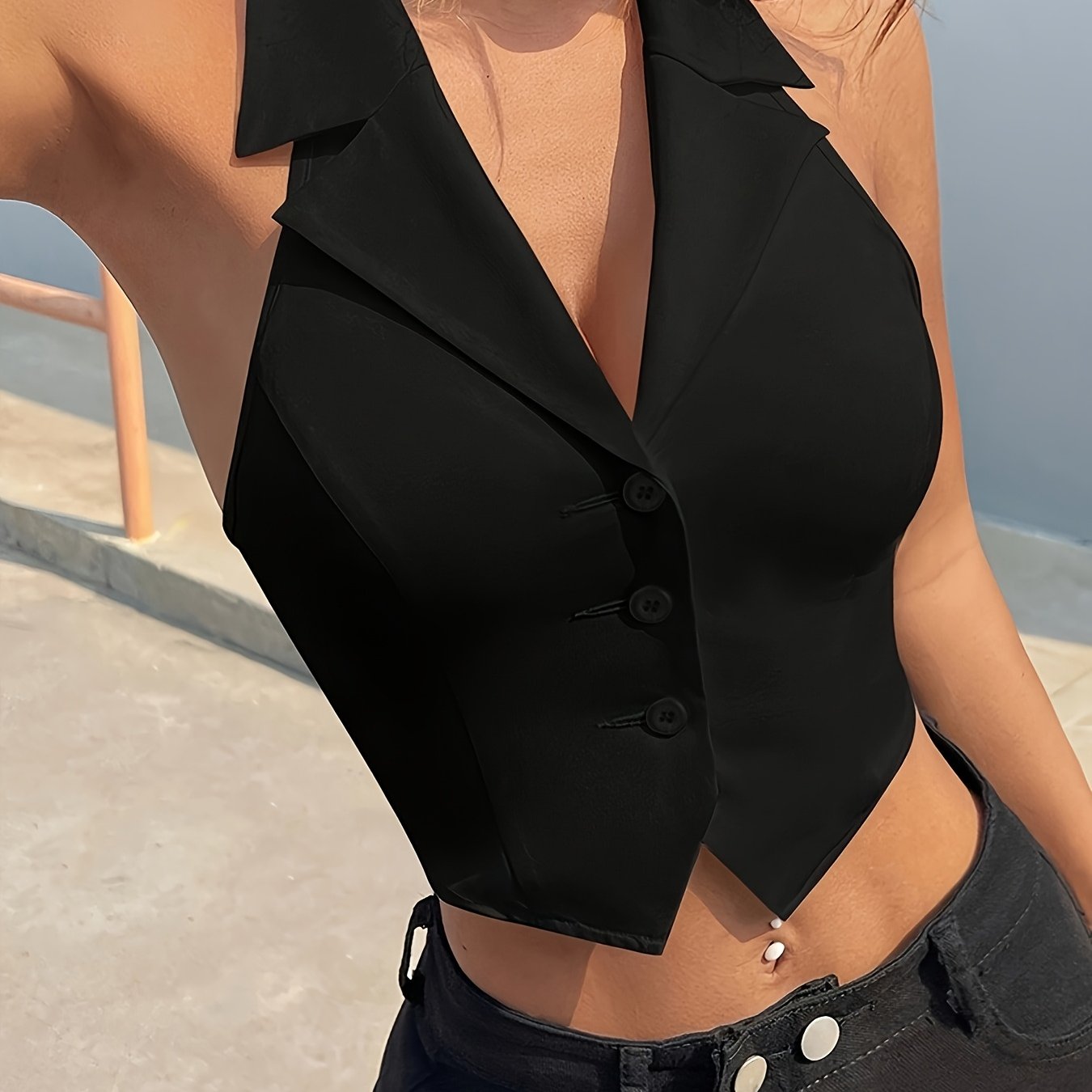 Image of Women's Sleeveless Blazer Jacket - Chic Outfit, Fit, Formal & Casual Wear, Blazer For Women