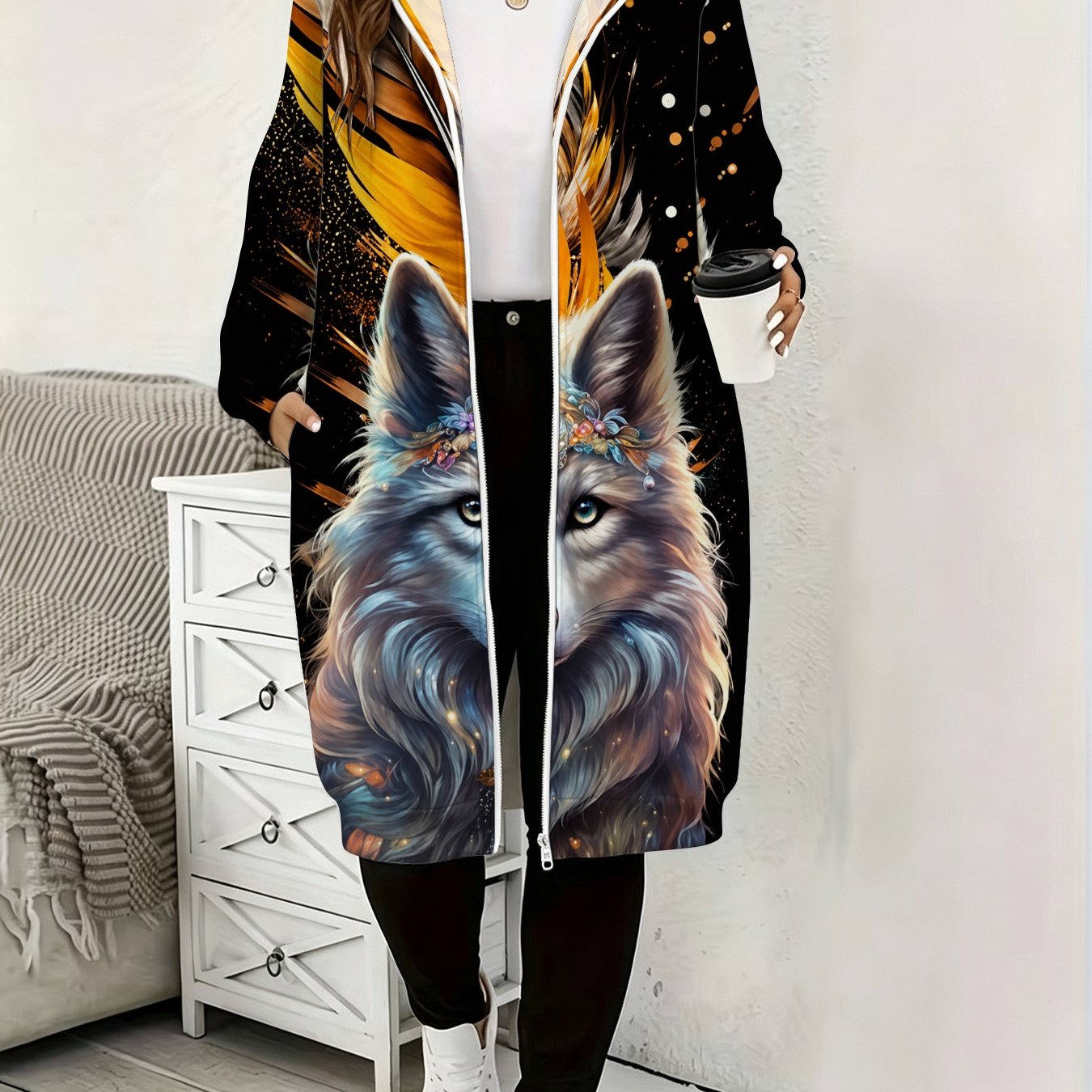 Image of Plus Size - Wolf Graphic 08xl Hoodie, Bohemian & Streetwear Style. A Trendy Unique Piece For . Musthave!