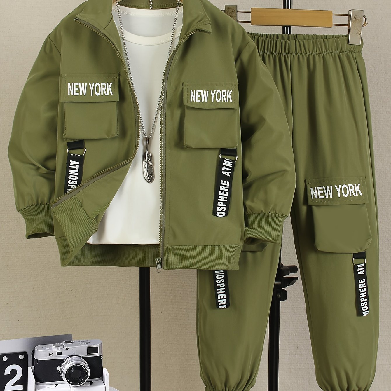 Image of 2pcs Set: A Set Of Young Casual And Fashionable Spring And Autumn Zipper Long-sleeved Jacket And Elastic Waist Long Pants Suit, For Outdoor, Boys Tracksuit Set