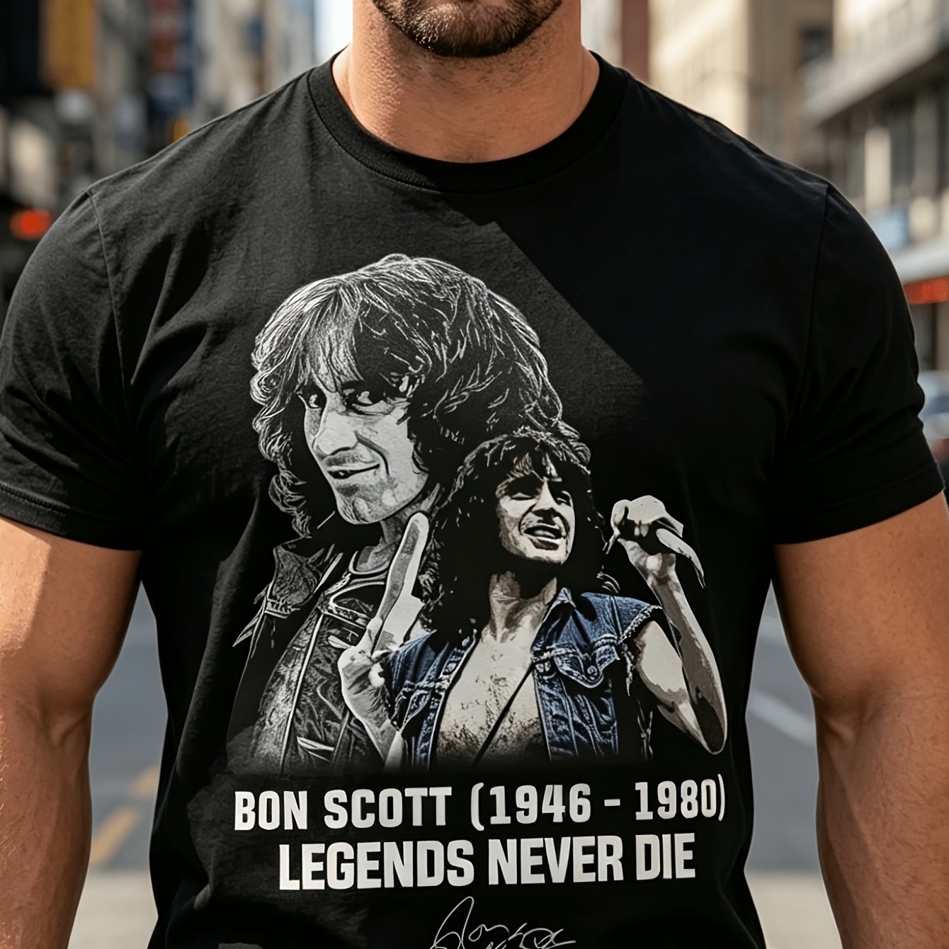 Image of 1946 1980 Men's T-shirt - Black Graphic Tee Iconic Band Regular Neck Casual Wear For Music Fans Apparel Bohemian Outdoor , Breathable T-shirt