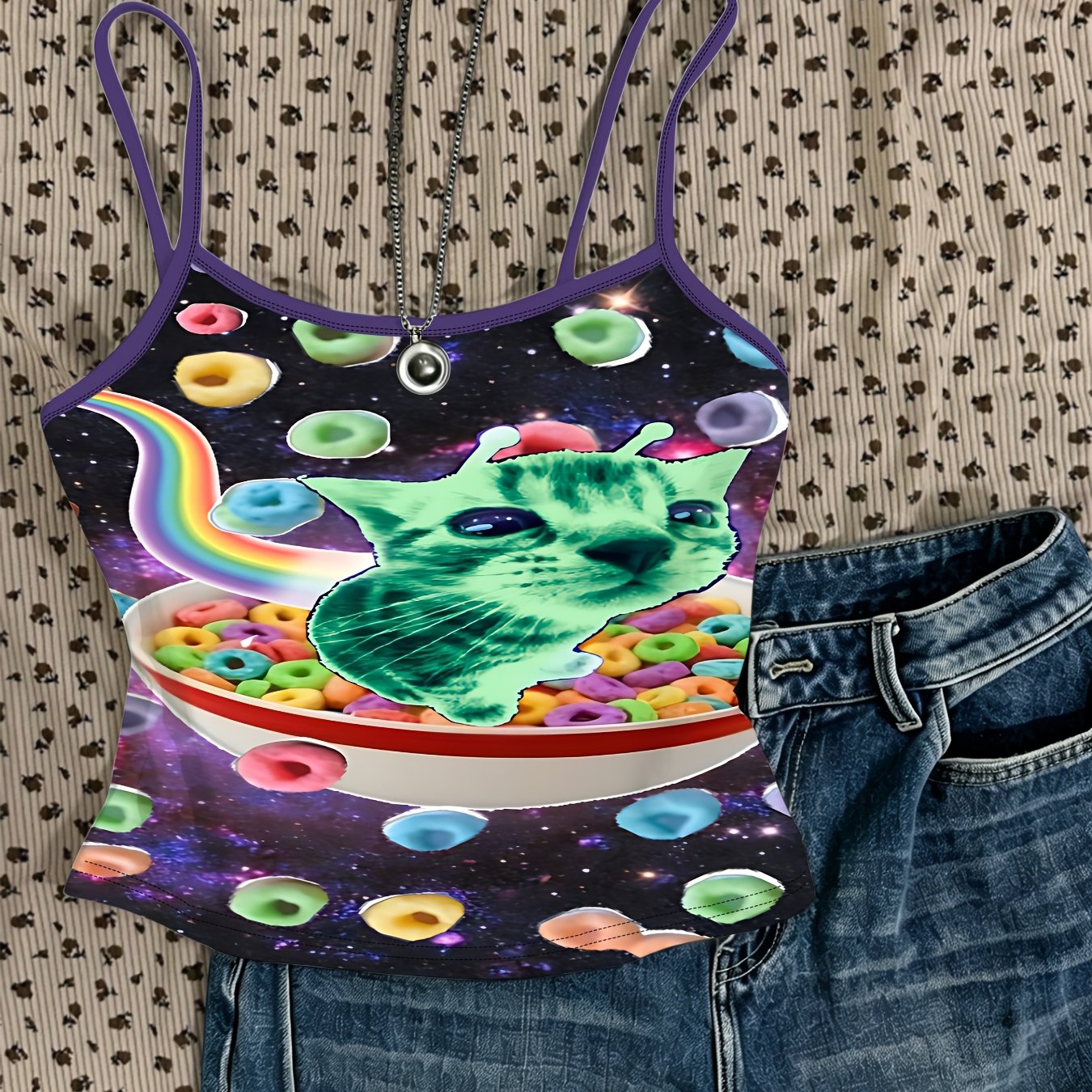 TEMU Starry Print Camisole Top For Women, Summer Casual Top With Cute Cartoon Pattern And Fashionable Design