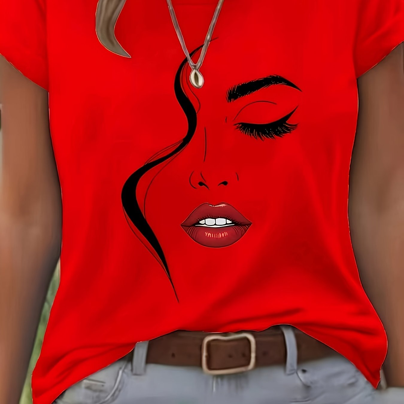 Image of Women's Printed T-shirt | Casual Crew Neck, Geometric Pattern, Regular Length, Suitable For