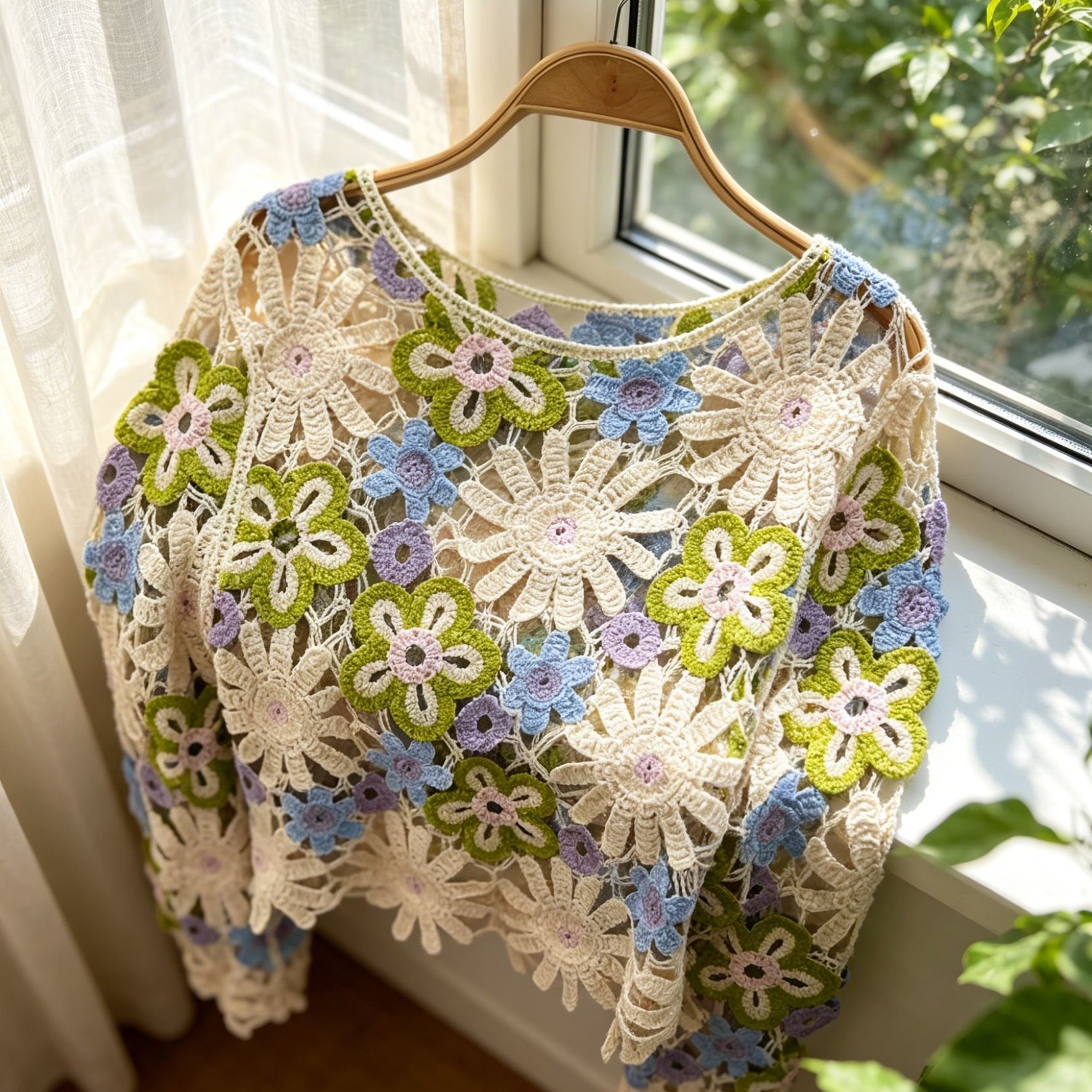 TEMU Spring Summer Crochet Women's Bohemian Style Hollow Long Sleeve Pullover Sweater Top