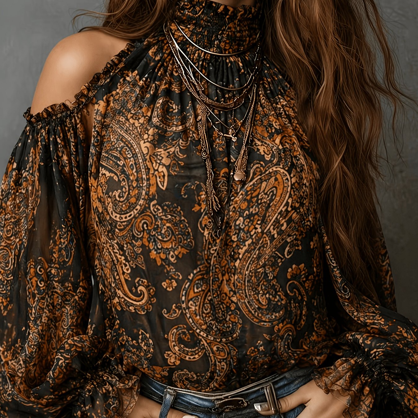 TEMU Women's Vintage Off-shoulder Paisley Pattern Shirt Top