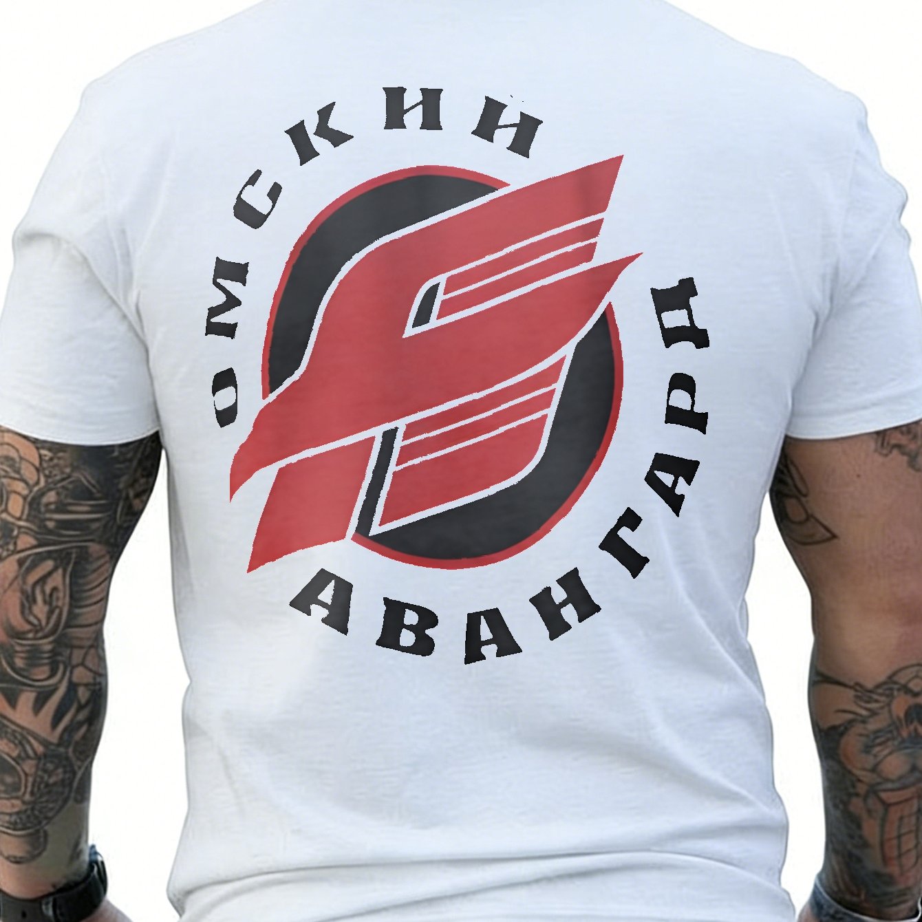 White T-shirt With Omsk Avangard Logo And Text For Sports Fans And Casual Wear, Plus Size