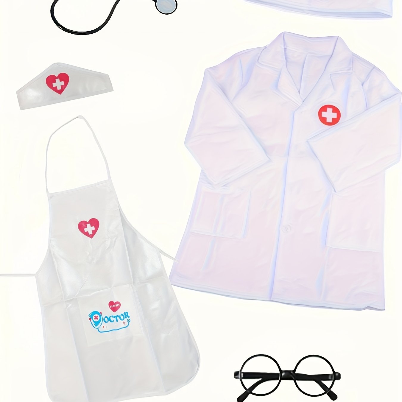 Image of 6pcs Set Of Doctor Aprons With Hats For Children, Suitable For Role-playing As Doctors And Nurses. A Perfect Gift For Festivals