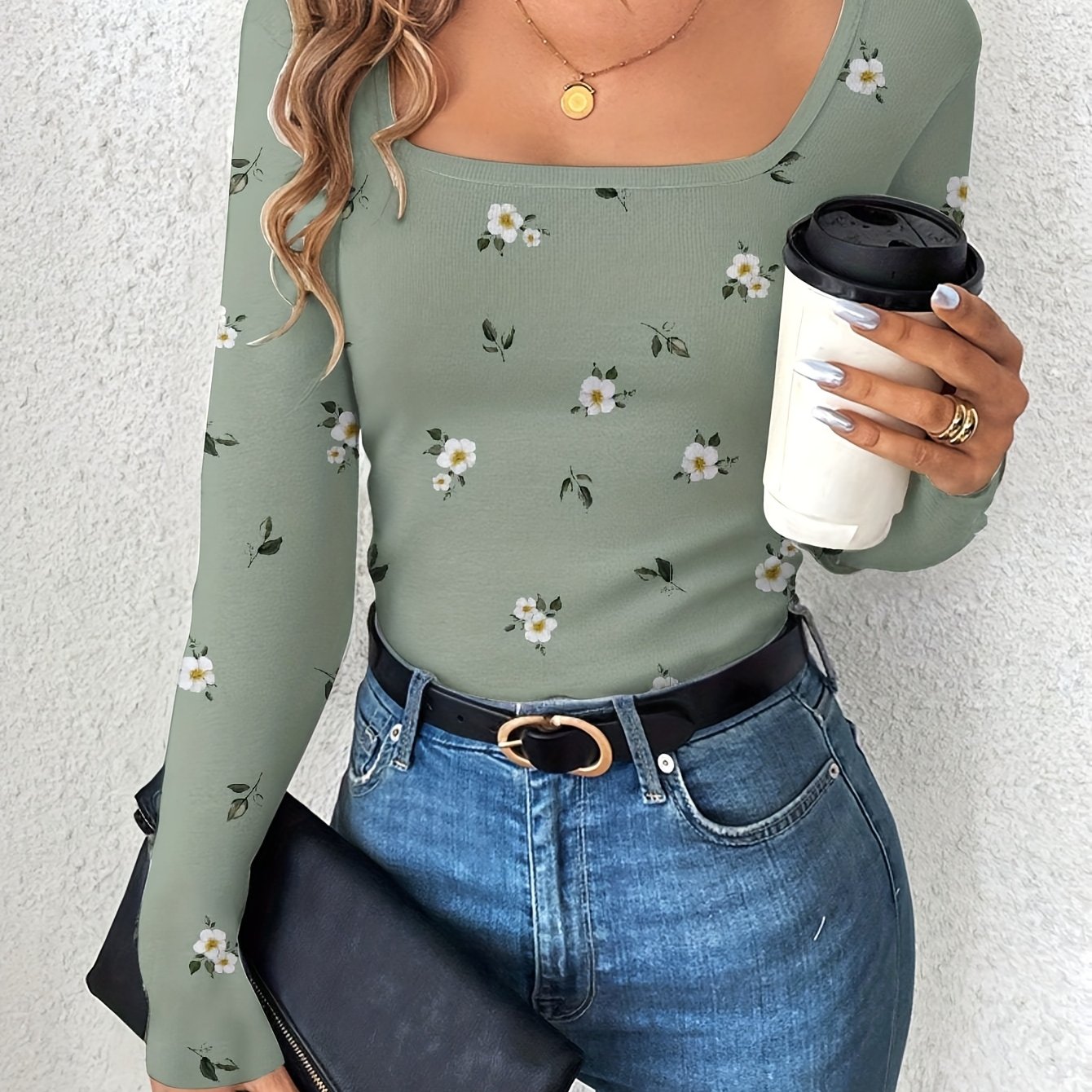 E-shop Youduomi Damen Langarm T-Shirt - Blumenmuster, Bequemer Schnitt, Weiches Atmungsaktives Material, Nur Handwäsche, Ganzjahres-Top,