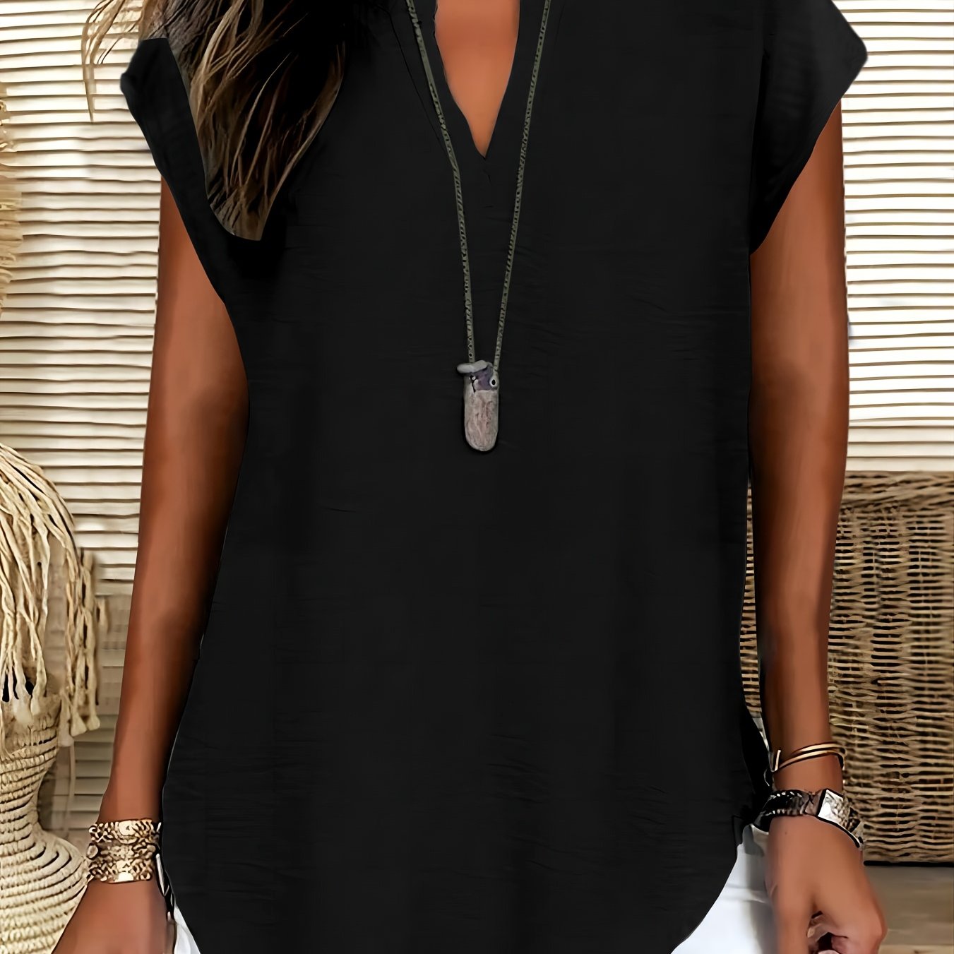 Camicetta da donna leggera con scollo a V, con lacci, per primavera ed estate, elegante, a maniche lunghe, con bottoni, Luce EN8, M