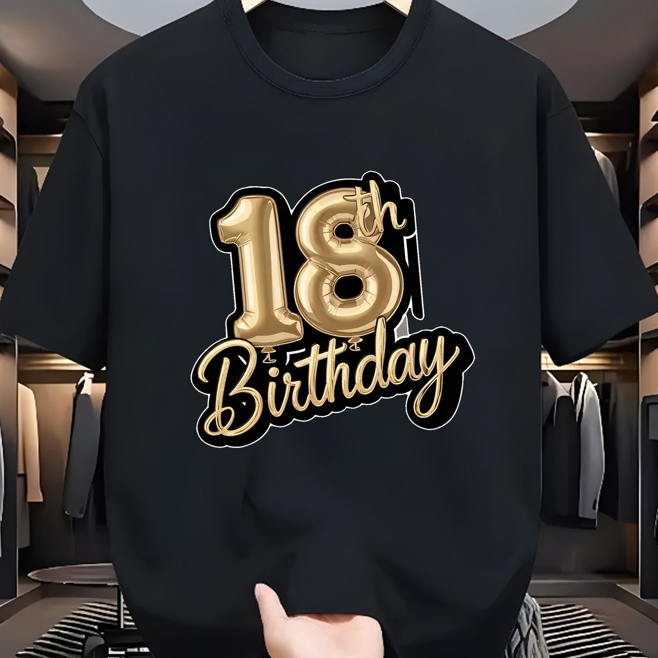 TEMU T-shirt de sport décontracté pour homme, mode printemps/été, imprimé lettres "" pour 18e anniversaire, chemise à manches courtes, confortable