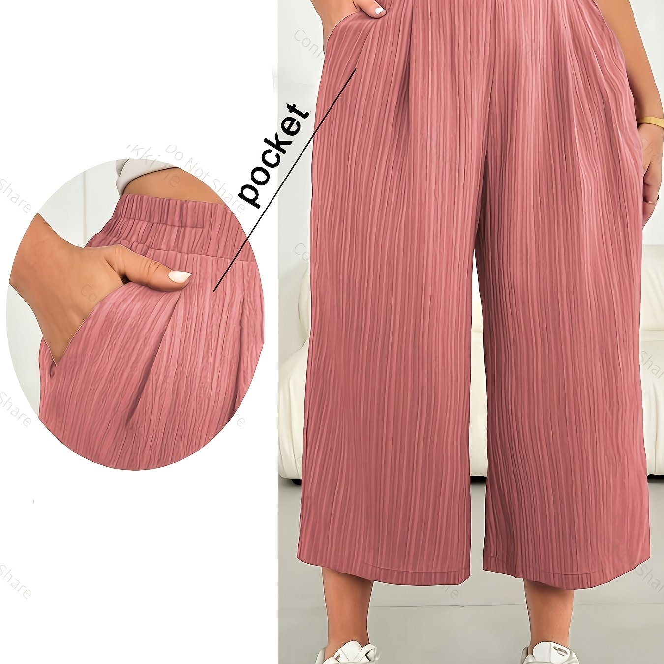 TEMU Plus Size, Plus-size Women's Comfortable Wide-leg Capri Pants