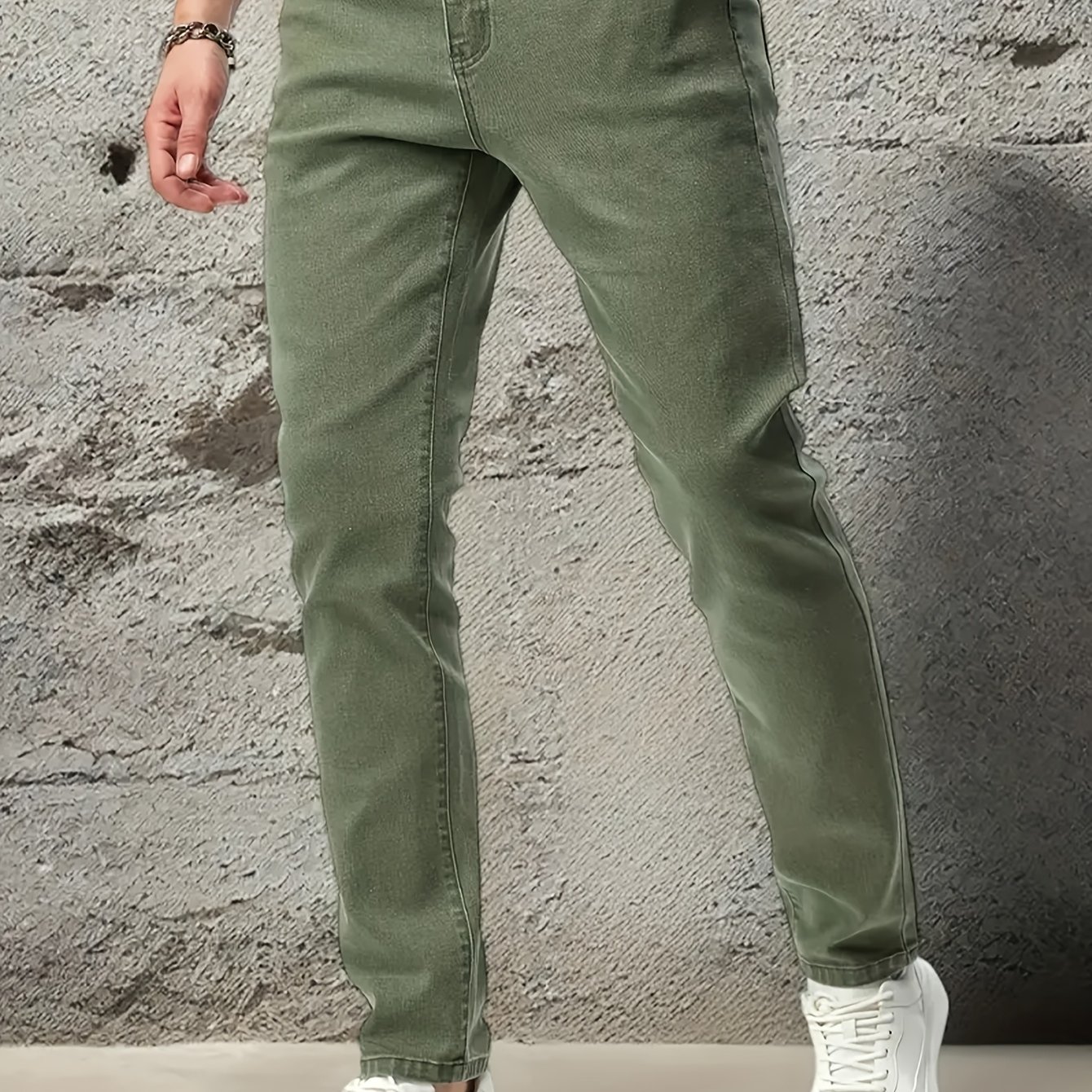 Image of Easy And Fashionable Men's Jeans, Classic Solid Color Casual Stretch Slim Straight Men's Trousers, Machine Washable, Suitable For , Trendy And Versatile Daily Men's Denim Trousers