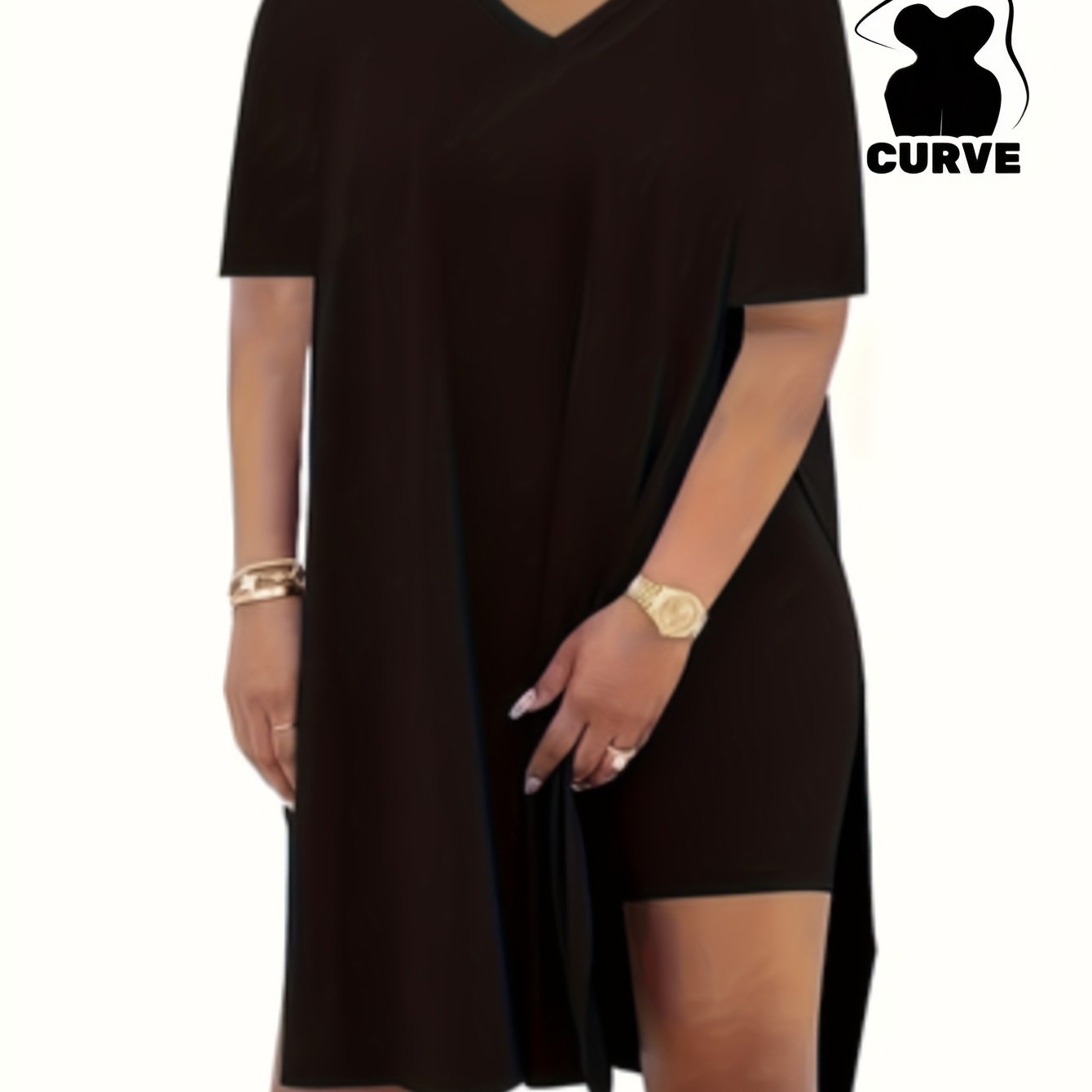 TEMU Plus Size, 2pcs Set, Plus Size Women's Suit, Short Sleeve, Belted Waist, Top And Leggings, Plus Size Women's Suit