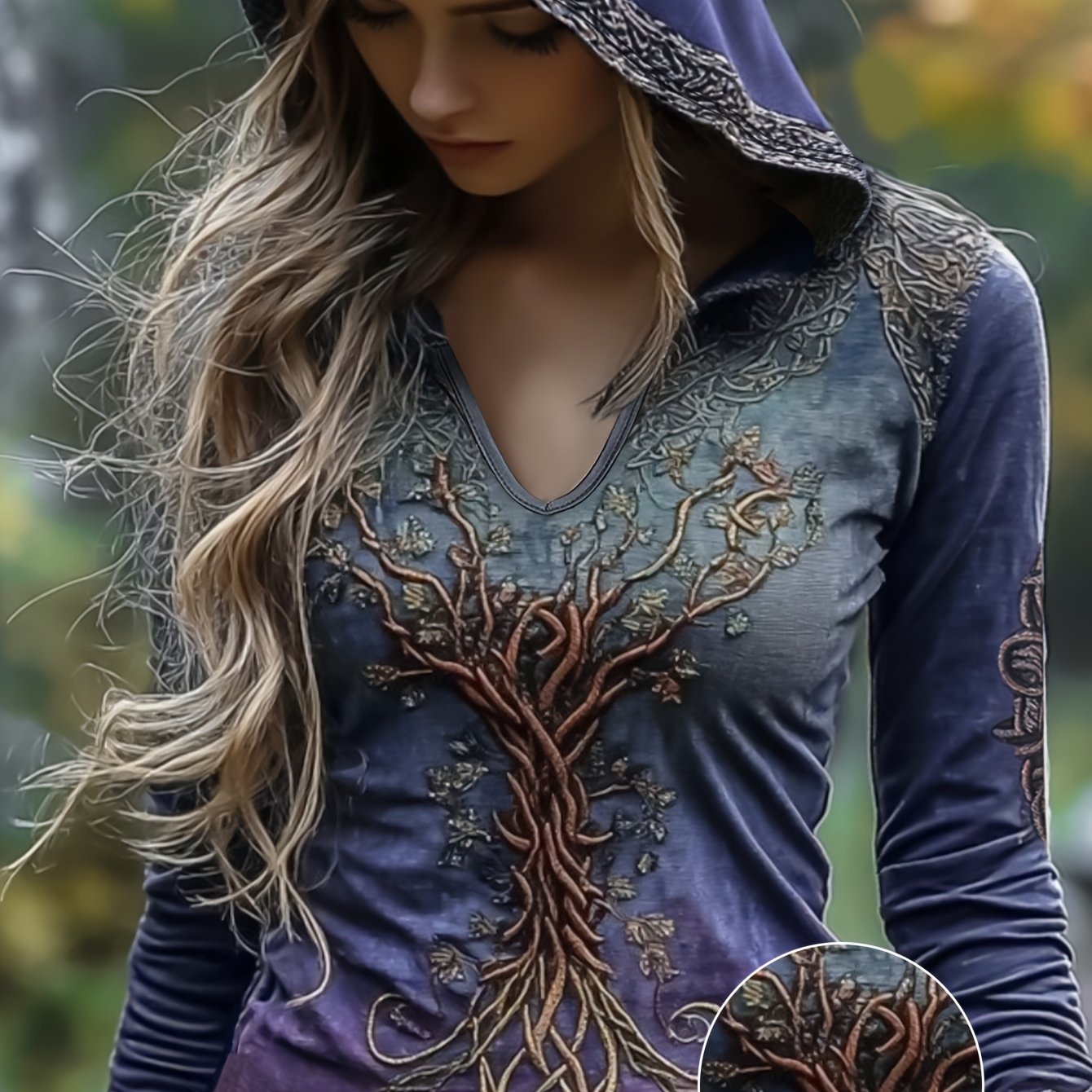 E-shop Frühling/Sommer Vintage Gradient Baum des Lebens Kapuzen-Top für Damen, Leichtes Casual Oberteil, Ideal für Outdoor-Fotografie , Modisches