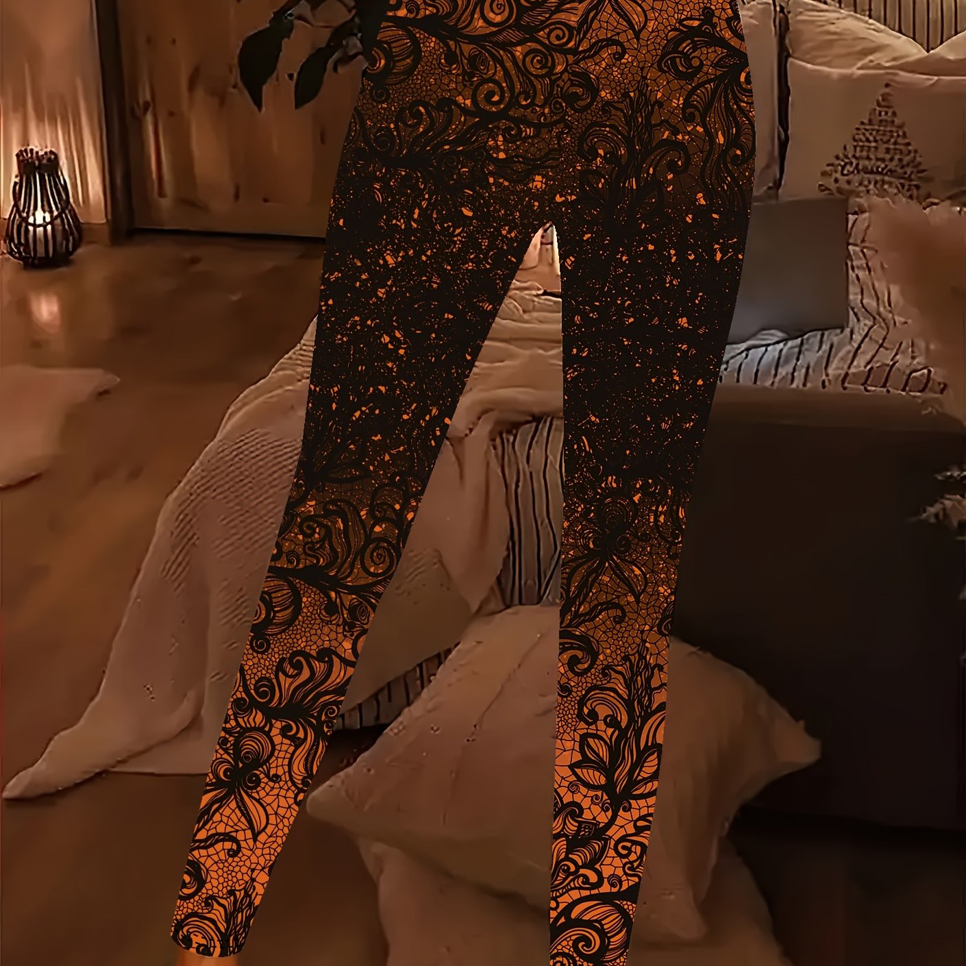 TEMU Plus Size - Plus Size - Plus Size Pattern Print Leggings, Casual Daily Stretch Tights, Women's Plus Size Clothing