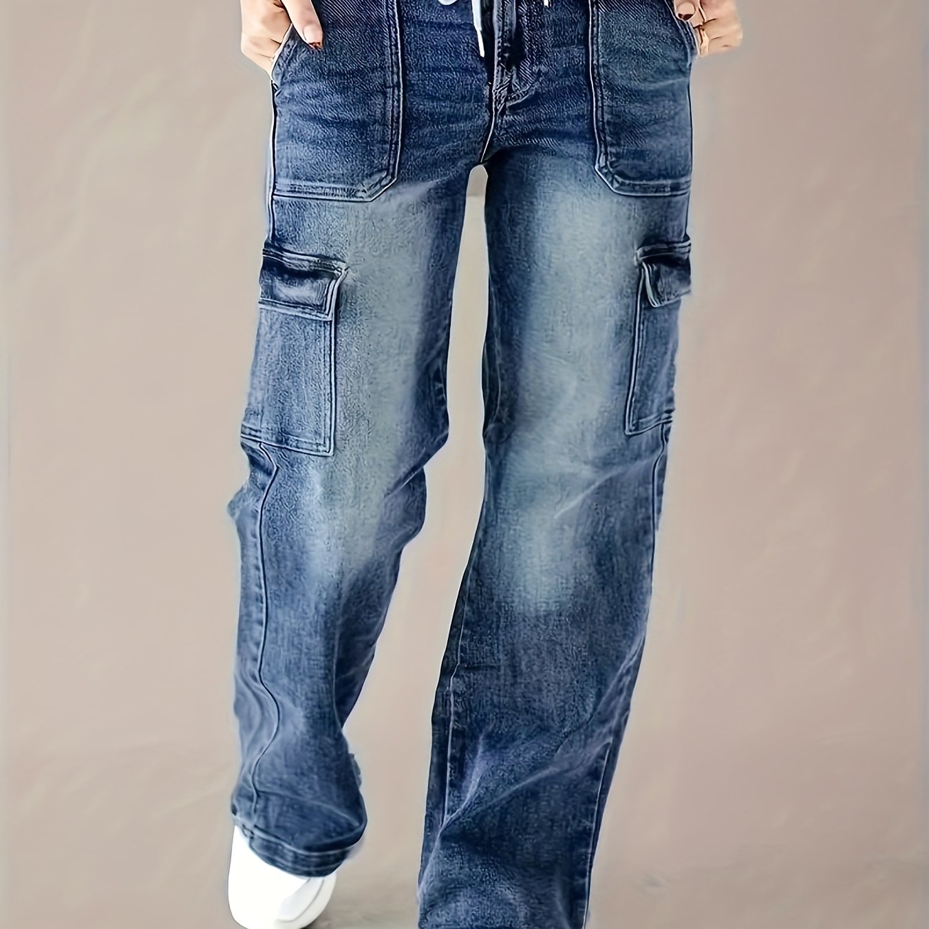 High Stretch Cargo Pants With Drawstring And Multiple Pockets | Casual Solid Color, Wear Denim Jeans