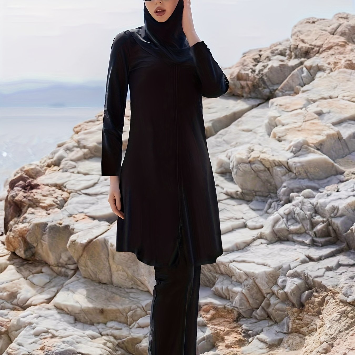 Image of Middle Eastern Style Ramadan Festival 3pcs Set With Hat, Women's Conservative Burkini Full-body Swimsuit, Women's Summer Beachwear