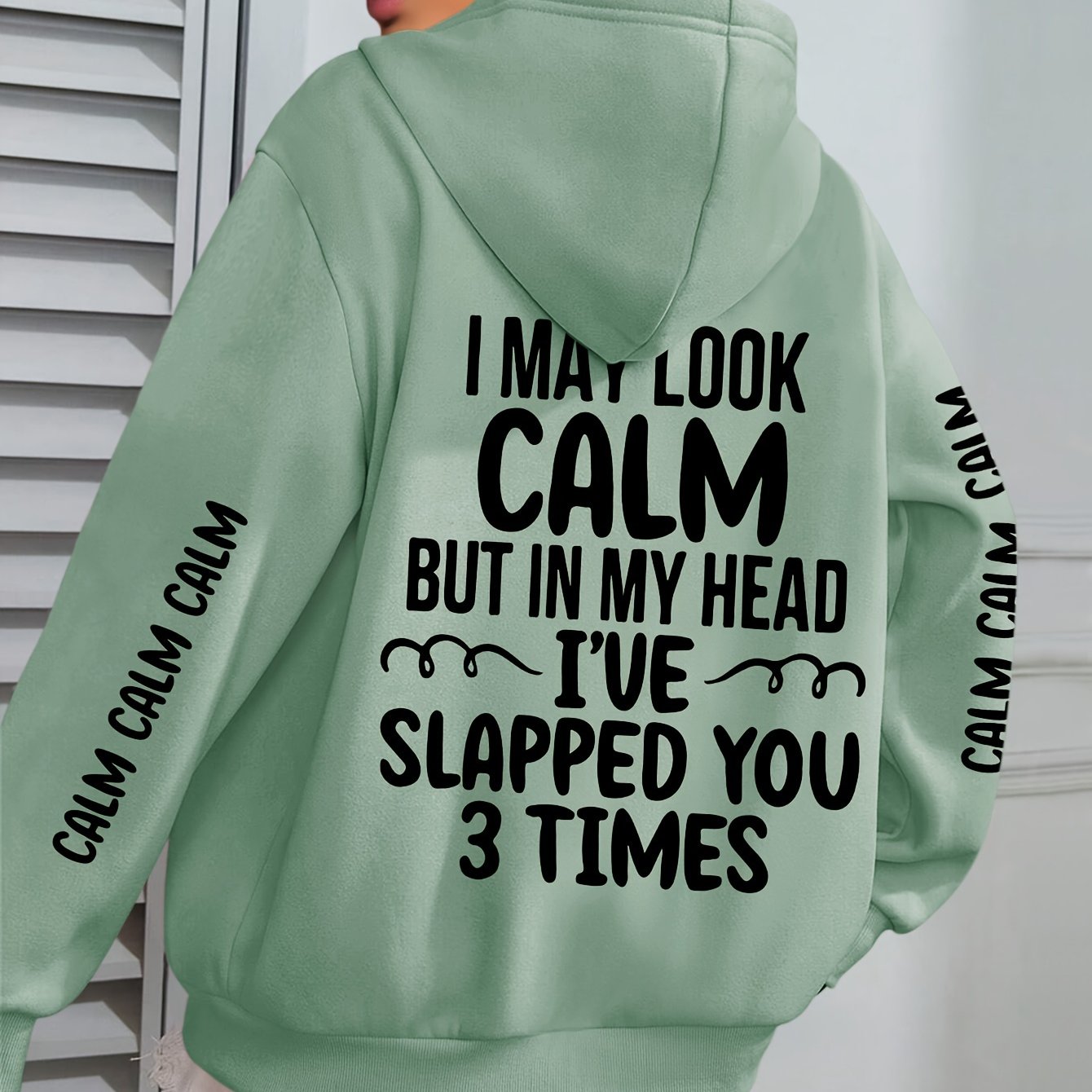 TEMU Plus Size - Plus Size - Calm Slogan Design - Hoodie