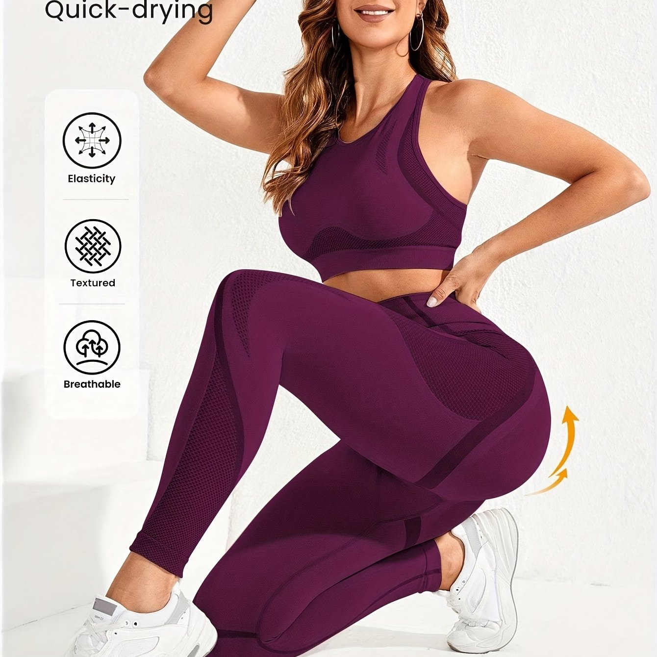 TEMU 2pcs Conjunto de yoga fitness básico sólido, camiseta sin deportiva elástica, transpirable y cómoda y leggings, ropa de yoga para mujer