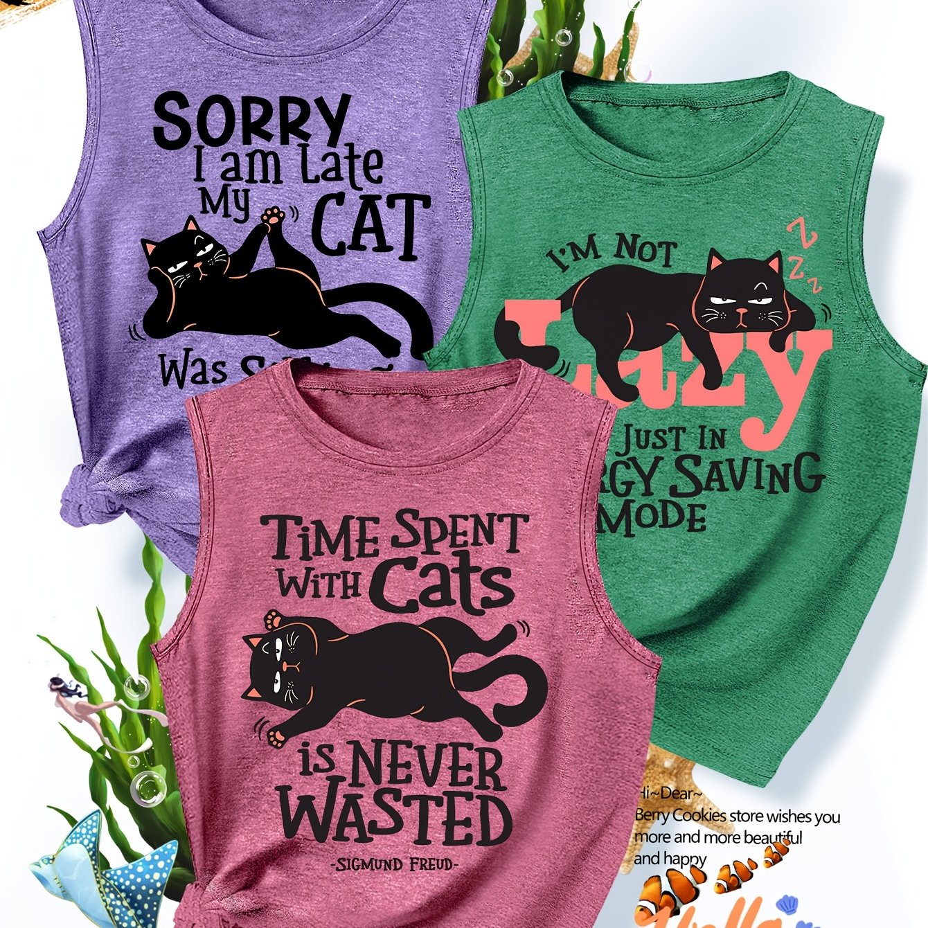 TEMU 3pcs Bestie Sister Outfit, Black Cat Fun Slogan Print, Fashionable And Elegant Women's Summer Casual Sporty Style Top, Soft And Comfortable Crew