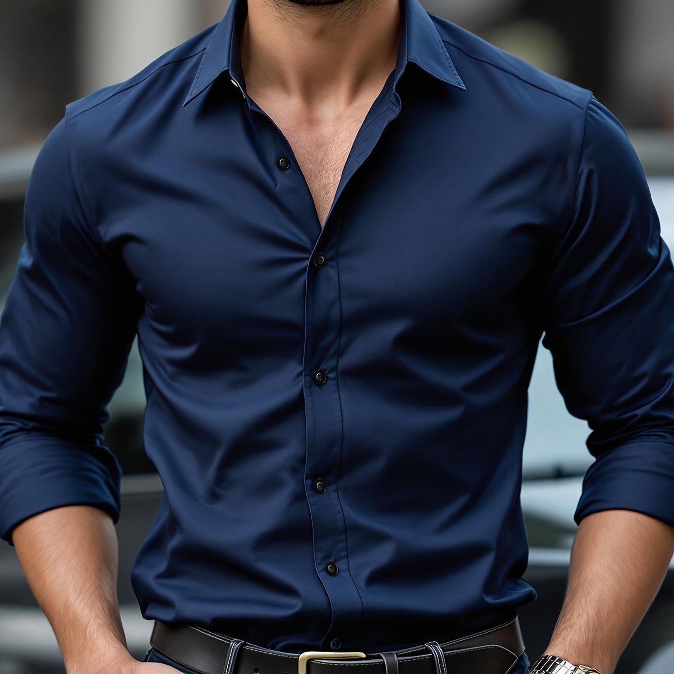 TEMU Designed For European And American Men! Solid-color Shirts With Clean Cuts To A Straight And Upright Posture. Yet Luxurious, Versatile And