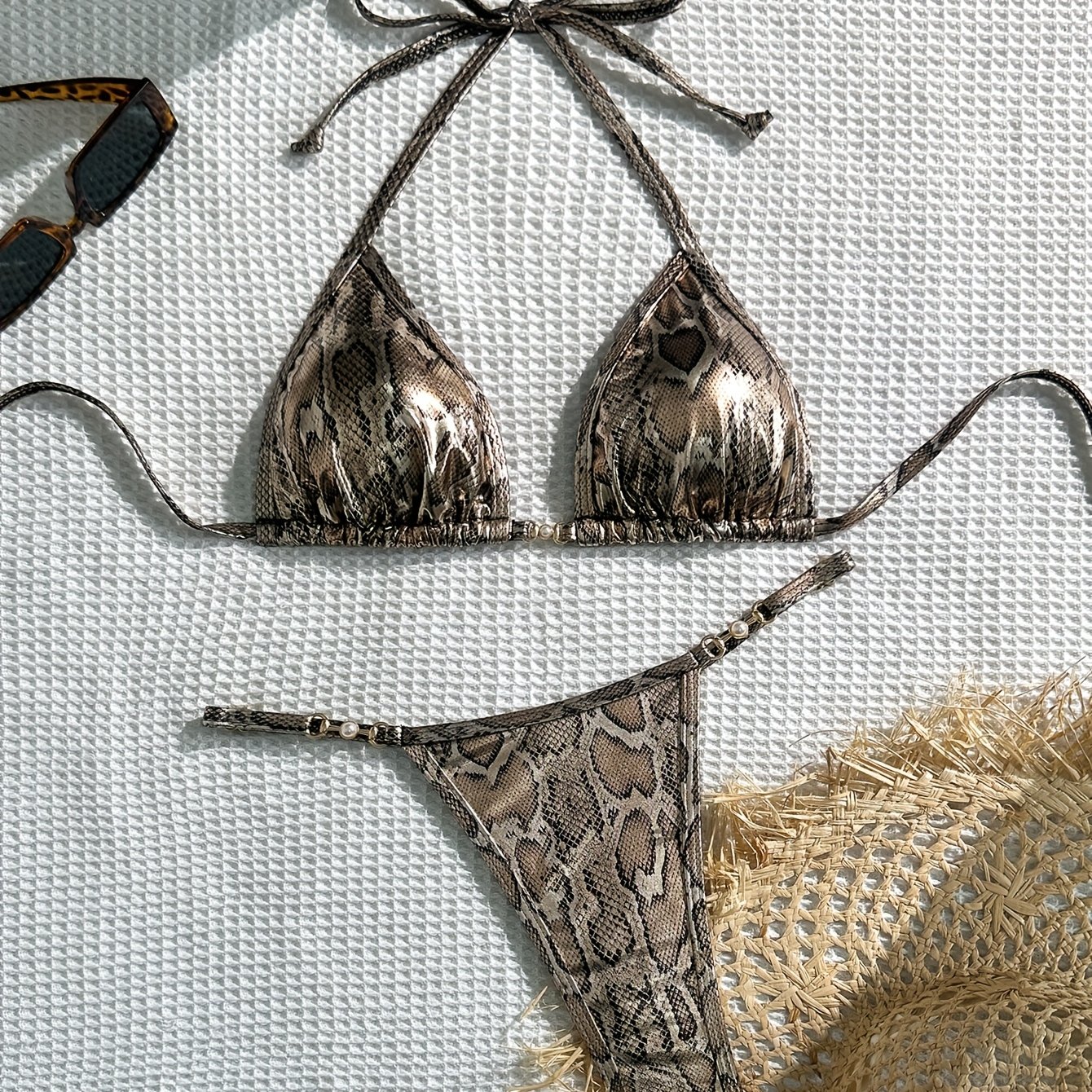 E-shop Damen Leopardenmuster Bikini-Set mit Neckholder, 2-teilig, ideal für Urlaub, Sommerstrand Fotoshootings