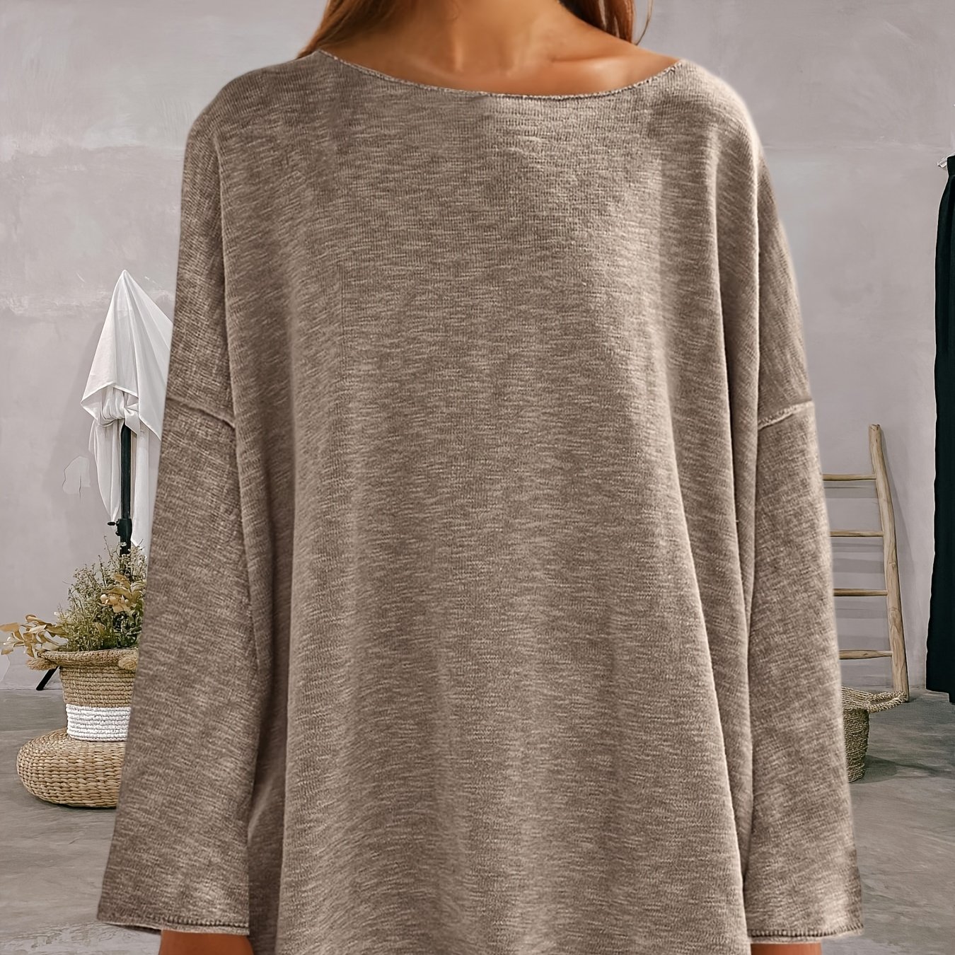 Women's Oversized Lightweight Sweater Blouse - Batwing Sleeve Tunic Top, Crewneck Long Line Shirt, Machine Washable Solid Color Fall/winter Elegant Casual Tops