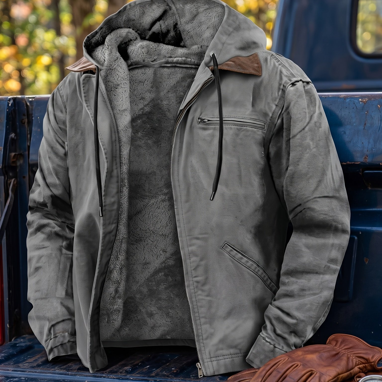 TEMU Men's Velvet Hoodie Jacket Soft Casual Zip Up Jacket With Pockets Lightweight Long Sleeve Outerwear For Daily Wear
