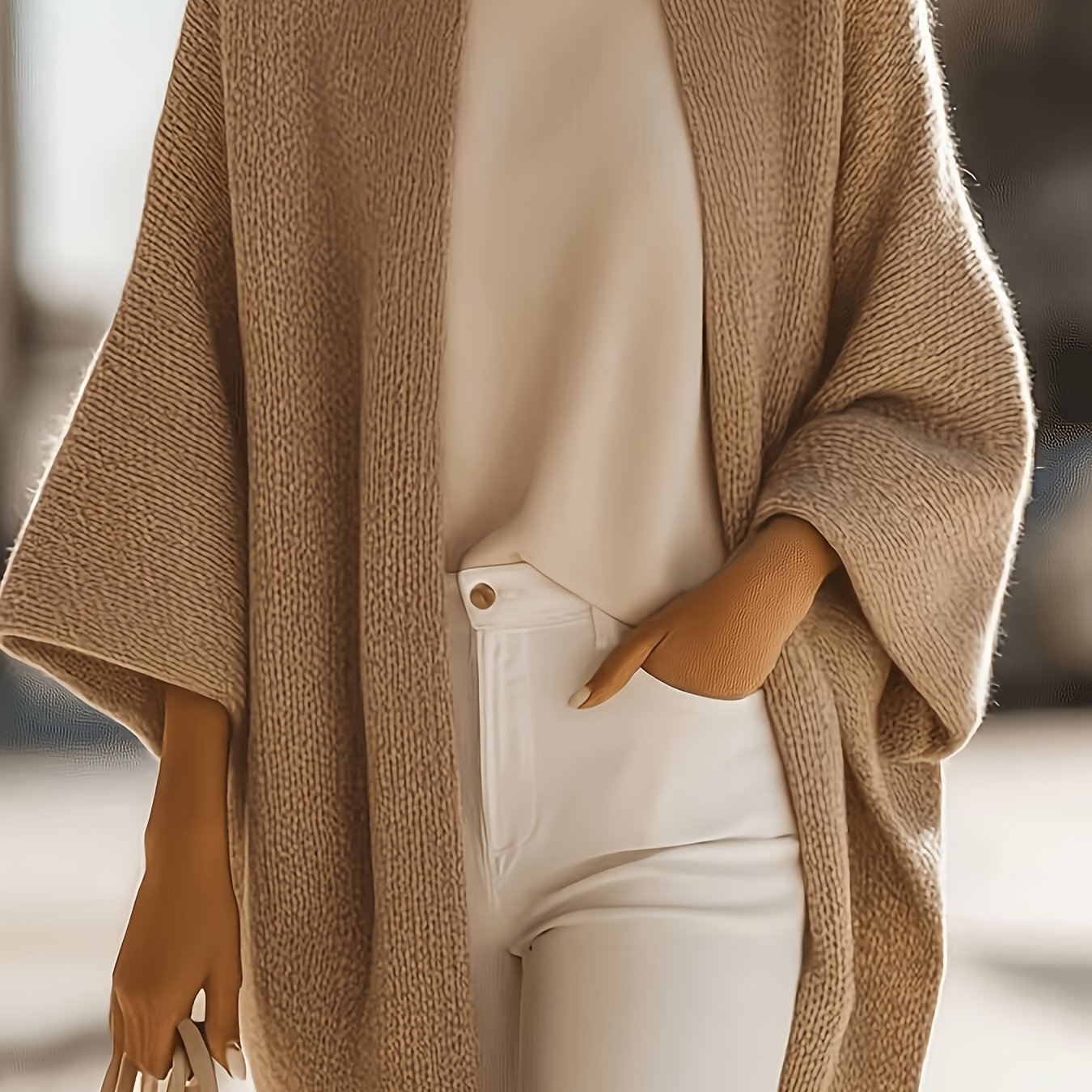 TEMU Minimalist Soft And Shawl Coat, Loose Mid-length Versatile Commuter Outerwear Warm Cape Cardigan