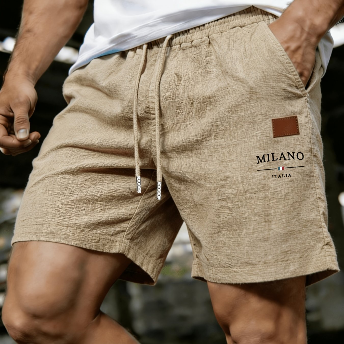 TEMU Summer Outdoor Breathable Linen Fashion Print Work And Shorts, Summer Quick-dry Linen Material All-match Small Label Letter Design, Suitable For