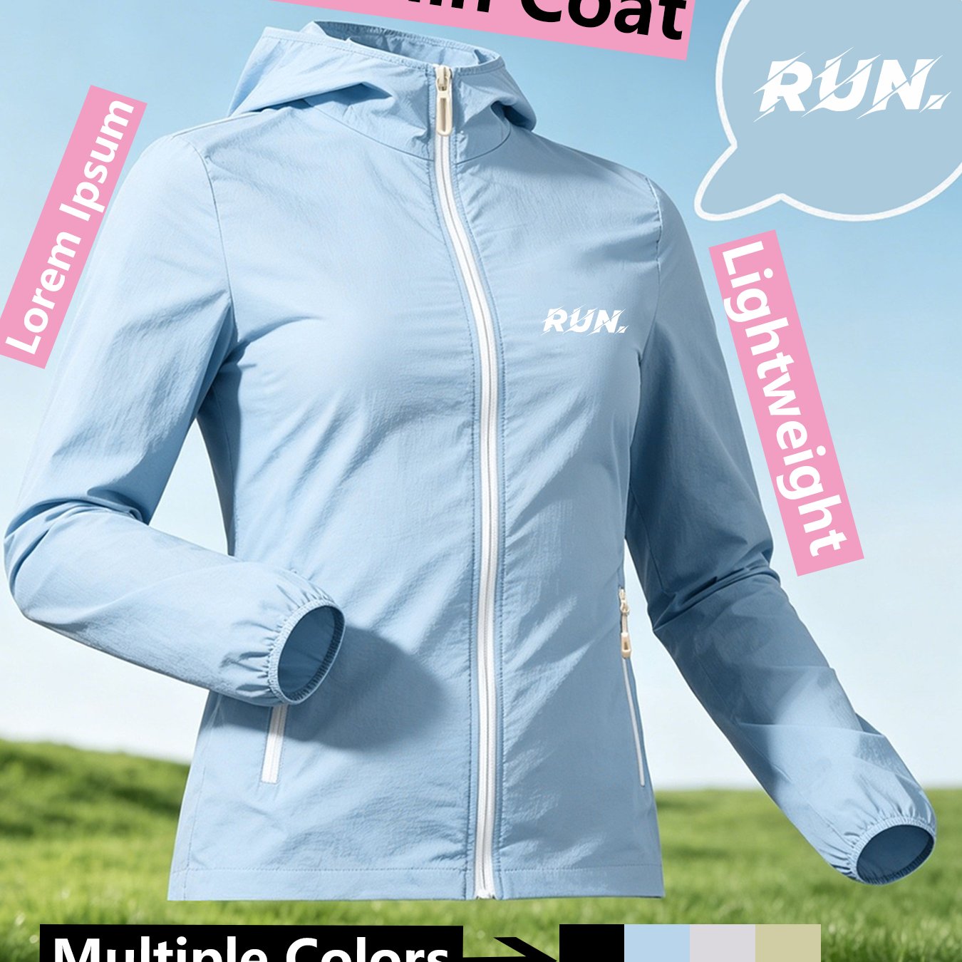 TEMU New Style Womens Hooded Ultra-thin Skin Jacket, Wear, Loose Fit, Comfortable Breathable, Run Letter Print, Versatile For Daily & Outdoor,