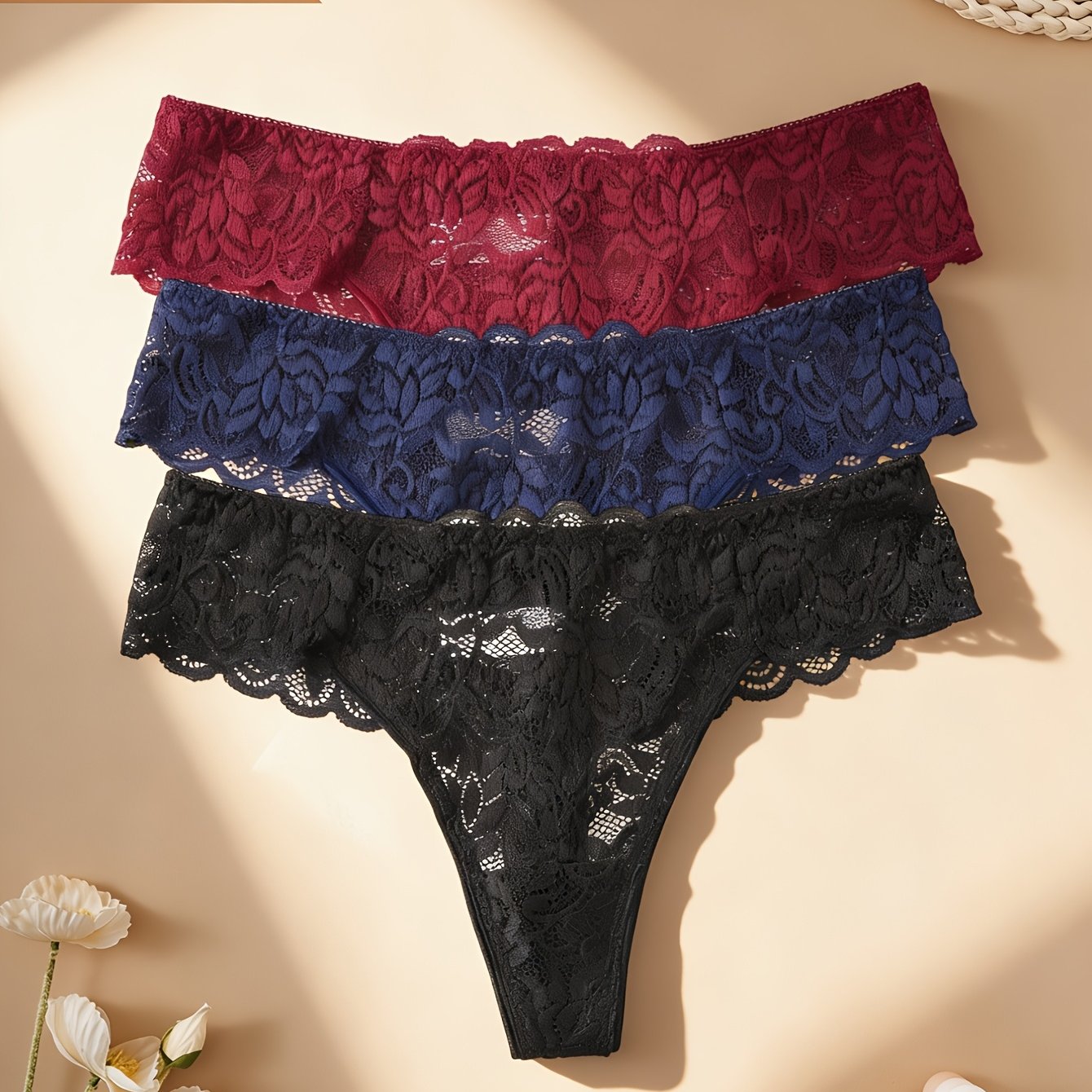 TEMU Ensemble de 3 culottes élégantes en dentelle pour femmes, avec dentelle florale, string confortable et pour , parfaites pour un , en toute .