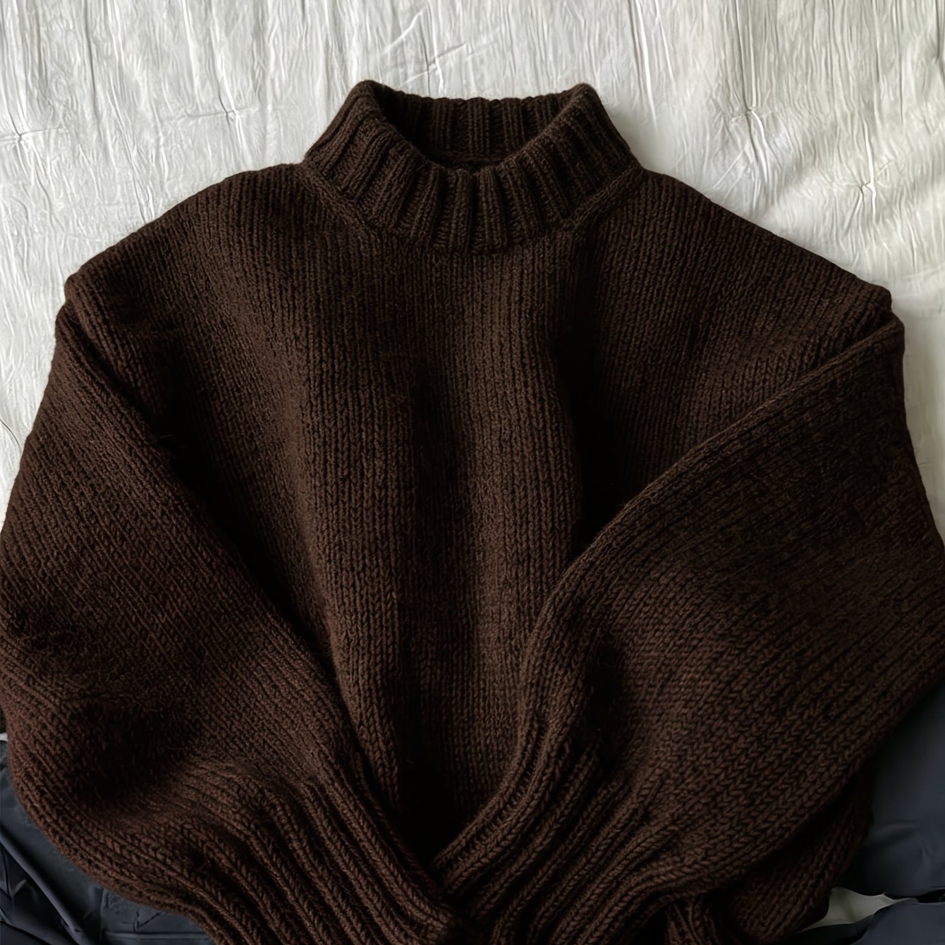 TEMU Pull chaud et confortable pour femme, col rond, manches longues bouffantes, coupe , haut décontracté, style automne/hiver