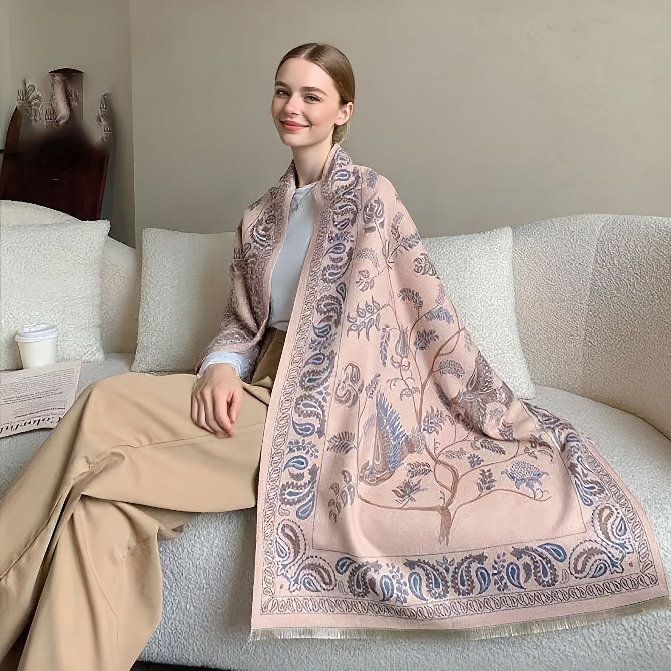 TEMU Plus Size - Autumn Women's Shawl Coat Trendy New Warm Neck Scarf Double-sided 2 Colors Usable Large Size Shawl Cape Travel Outerwear