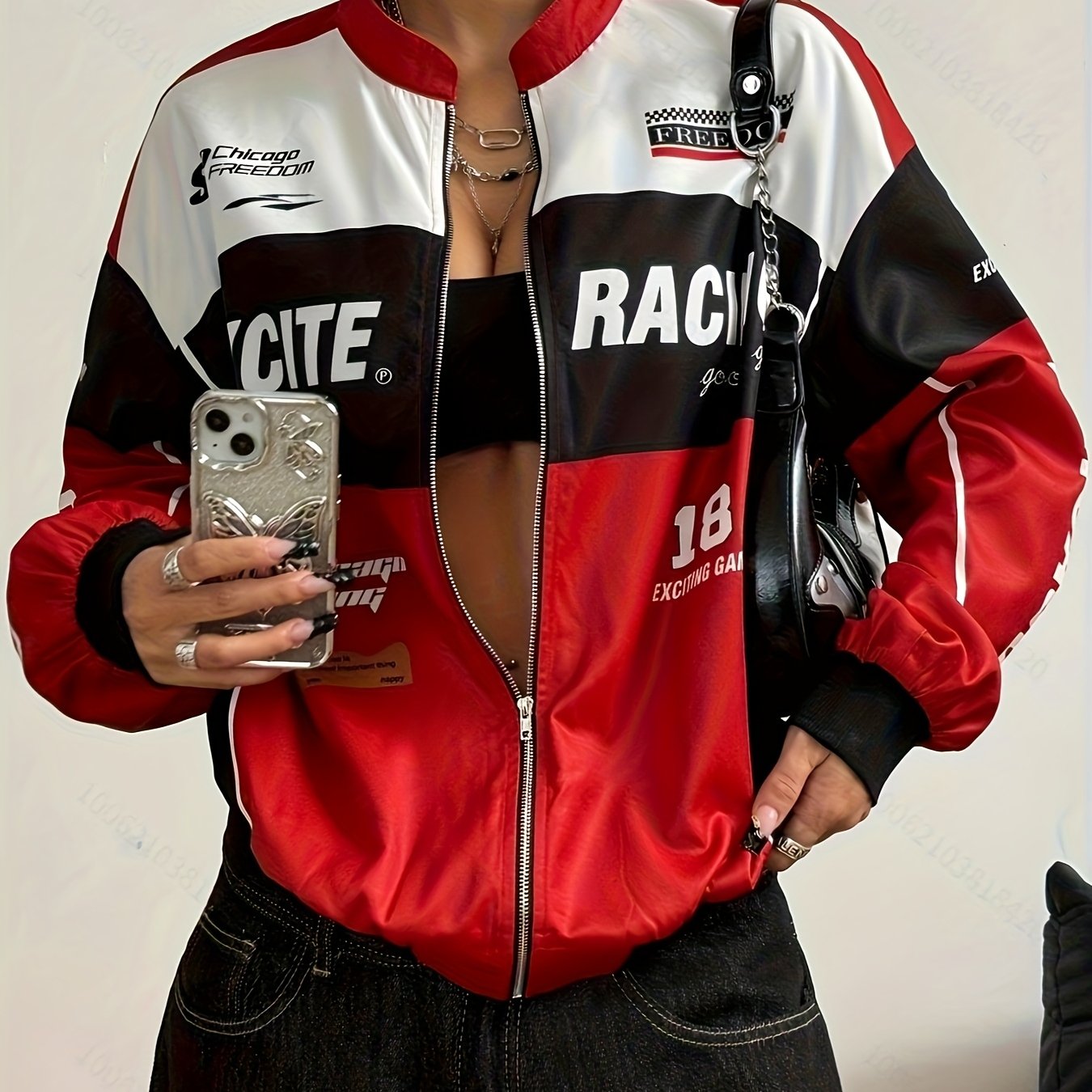 E-shop Damen Jacke mit Buchstabenprint und Fall Sleeves