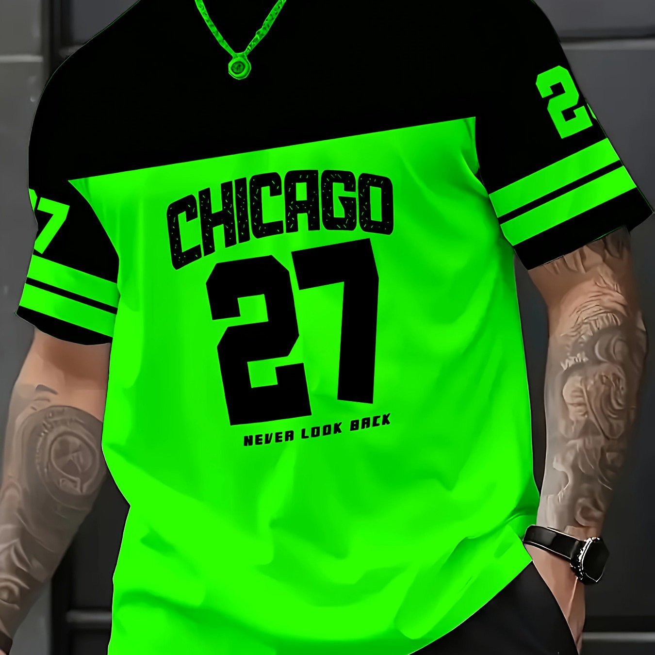 TEMU Printed Design – Not Textured Embroidery Sequins Men's T-shirt, Men's #27 Jersey T-shirt - Streetwear, - Suitable For Summer And Casual Wear,