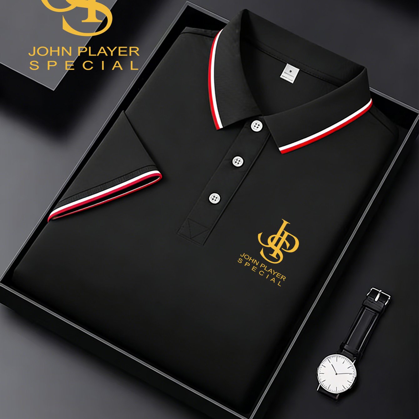 TEMU 2026 High-end Men's Jps Letter Logo Shirt, Fashionable And Versatile Men's Short Sleeve, Showcasing Men's Temperament, Business Casual