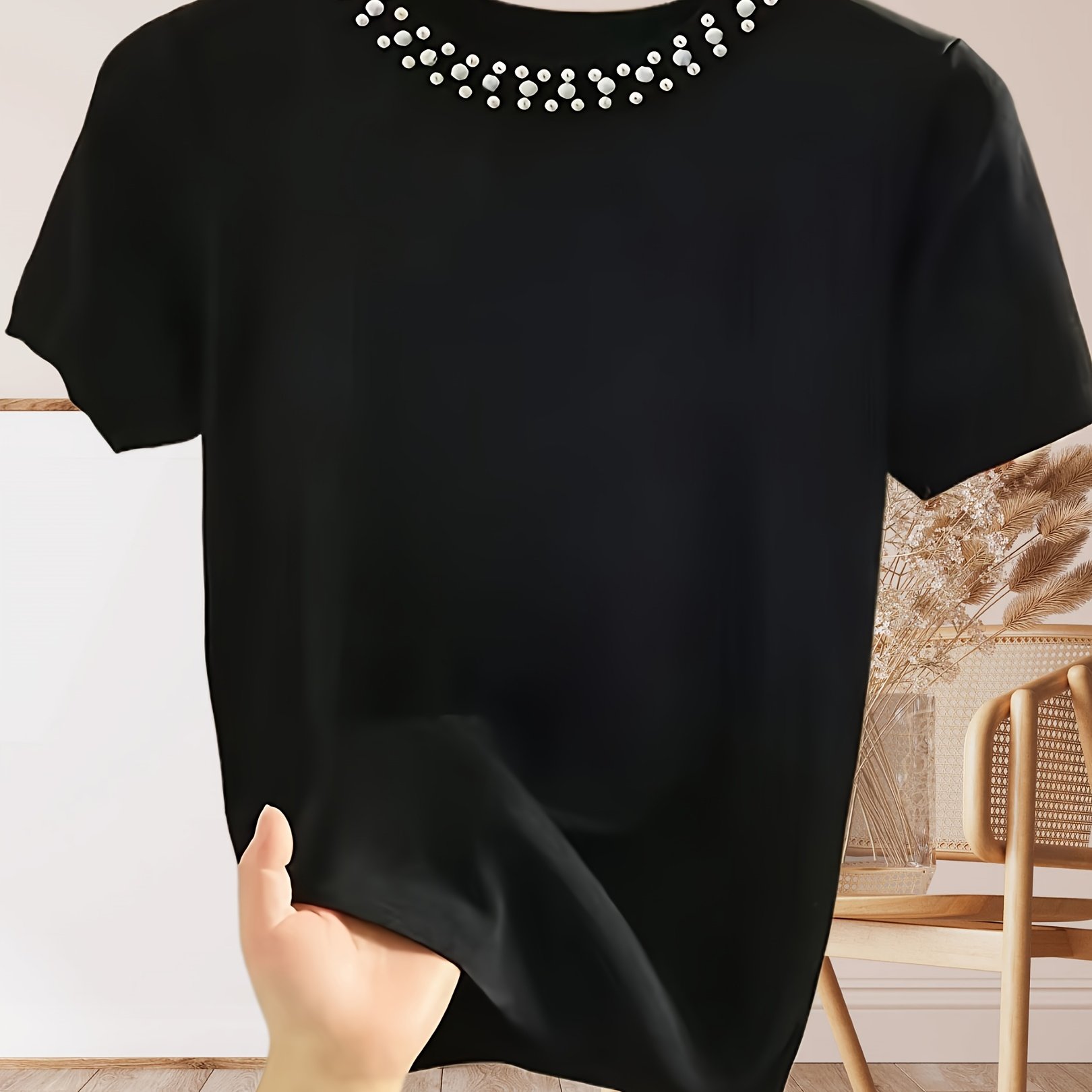 New Women's Fashion Valentine's Day 3d Pearl Embellished Casual T-shirt