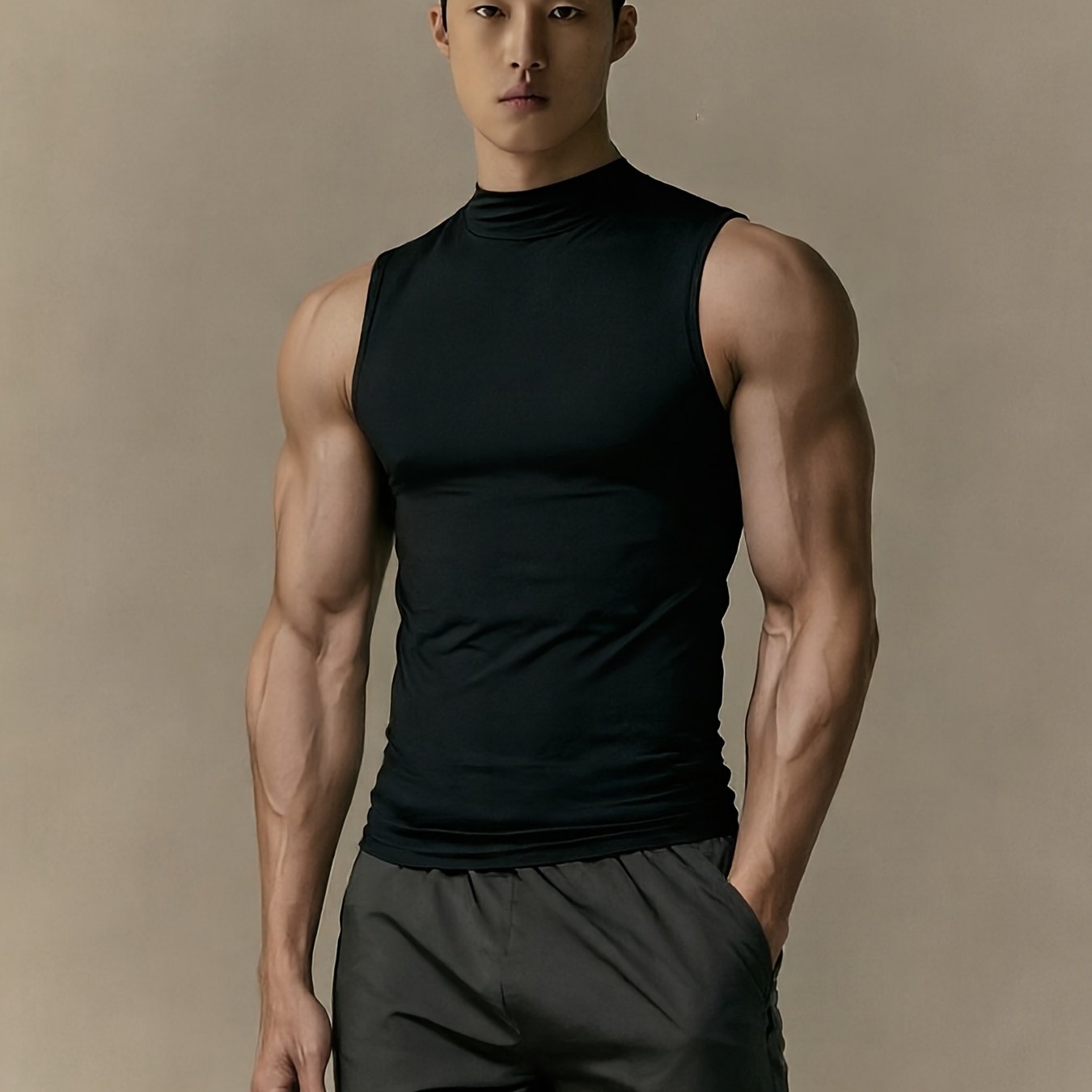 TEMU Indoor Outdoor Sports High-neck Vest, Men's Elastic Quick-, Fitness Training And Casual Leisure Sleeveless Shirt