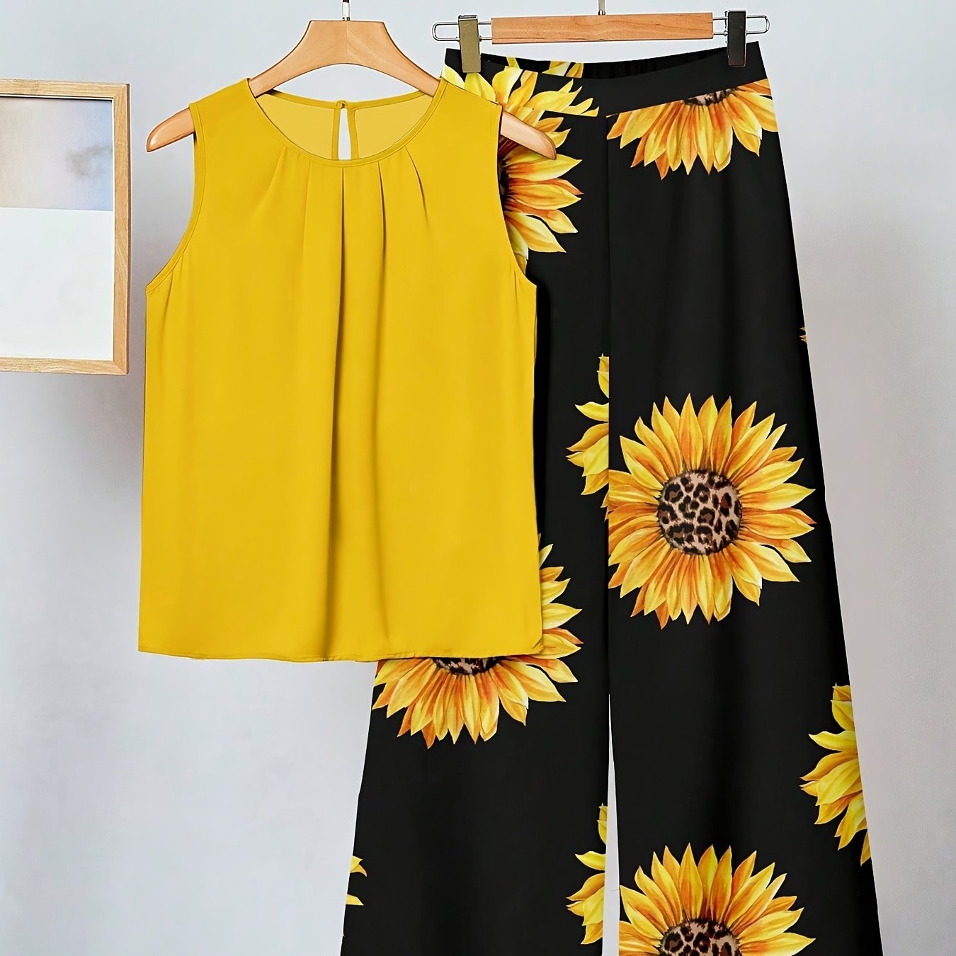 TEMU 2pcs Women's Casual Elegant Floral , Sunflower Design Suitable For , Perfect For Summer, Early Autumn, And Spring
