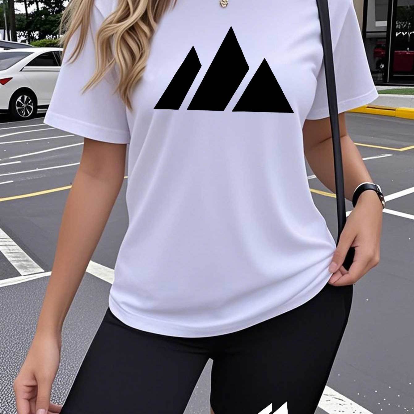 TEMU 2pcs Women's Set, With Fun Popular Print Patterns, European And American Women's Round Neck T-shirt And Elastic Waist Shorts, Women's Casual