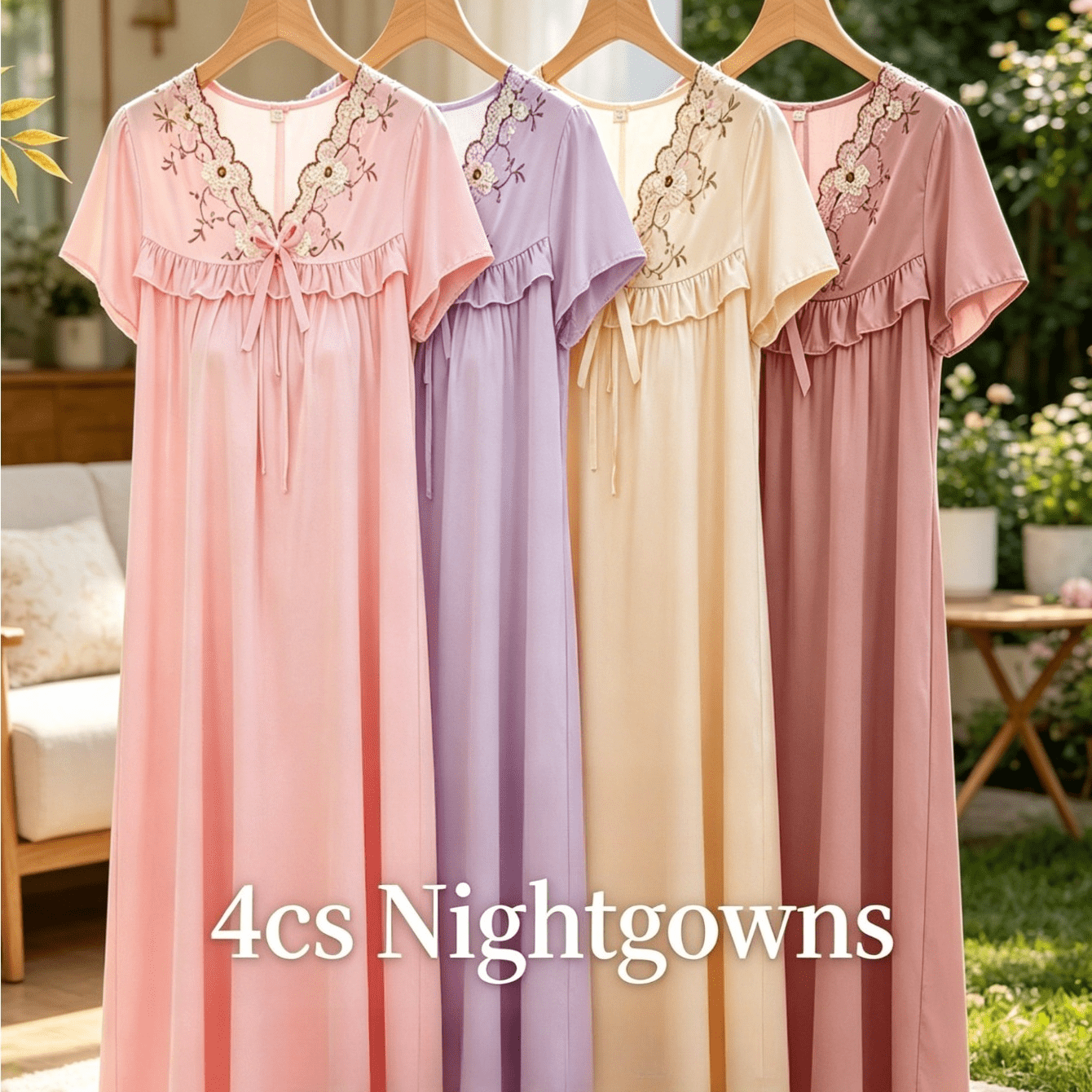 TEMU 4pcs New Arrival European Color Block Lace Splice Nightdress Breathable Elegant Comfortable Loungewear Unisex