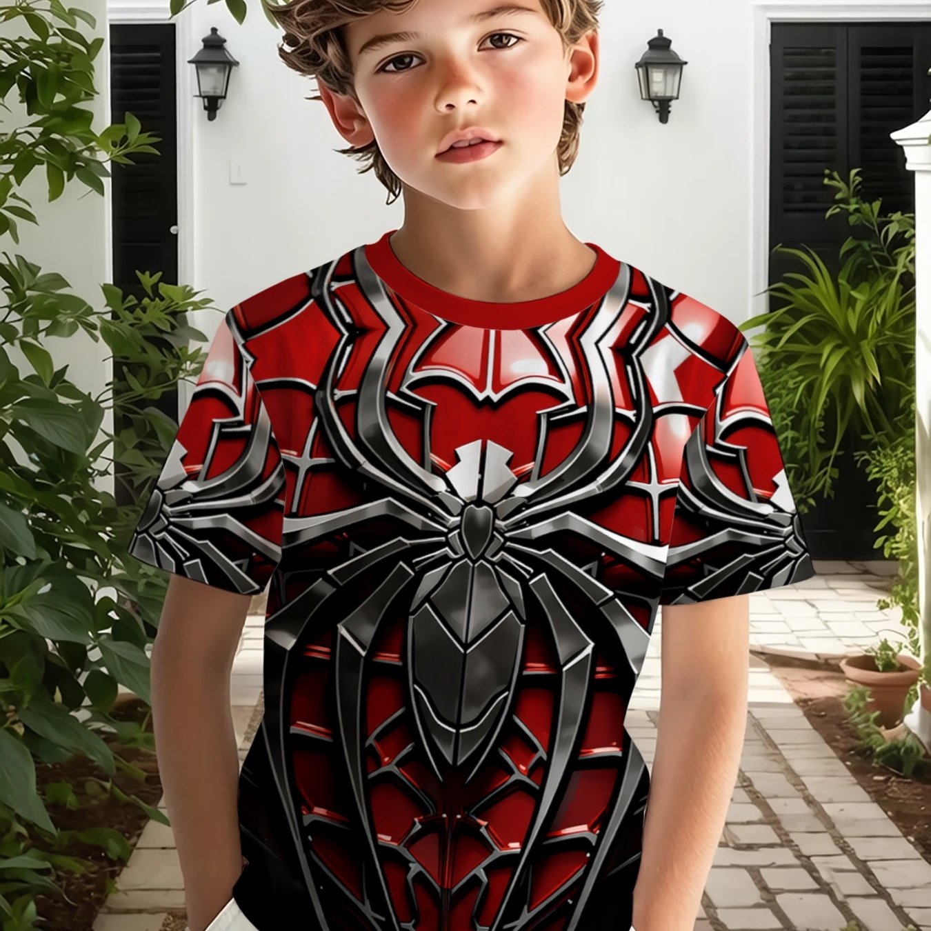 TEMU Outdoor Casual Sport Round Neck Short Sleeve T-shirt, Cool Spider Armor Pattern, 3d Print T-shirt, Comfortable And Breathable Fabric, Suitable