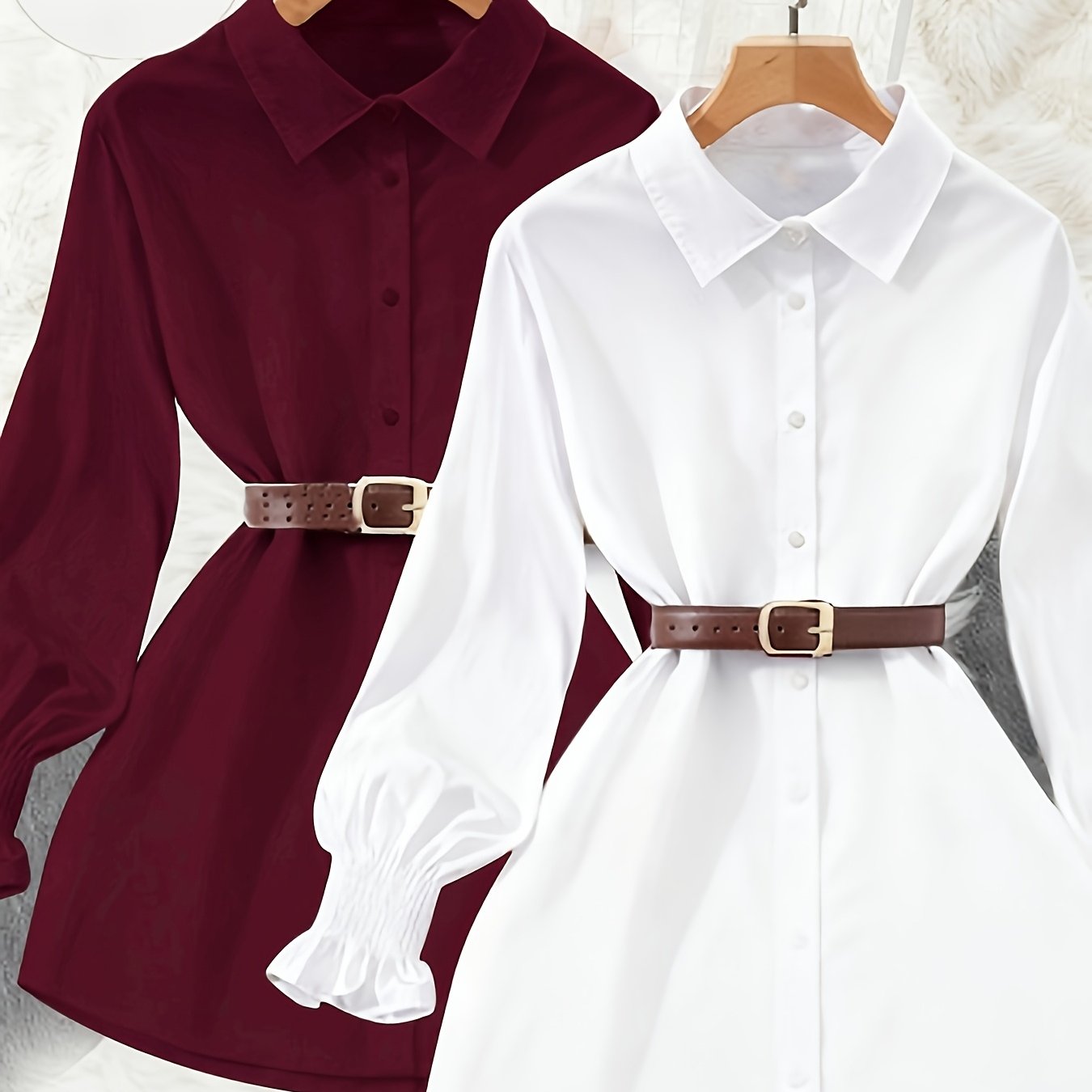 E-shop 2er-Pack Damen Frühlings- und Herbstshirts, Rüschenbündchen-Design, elegant und , ohne Gürtel