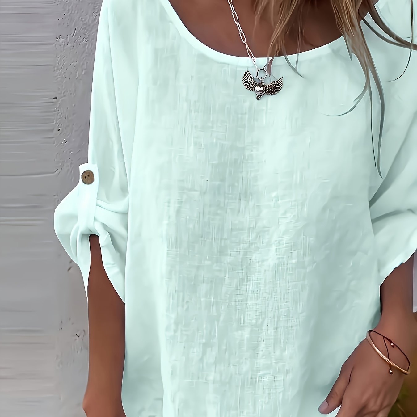 Spring Summer New Women's Clothing Solid Round Neck Button-up Shirt - Loose Top, Fashion Casual Or Vacation, Non-stretch Material, 100% Women's Shirt