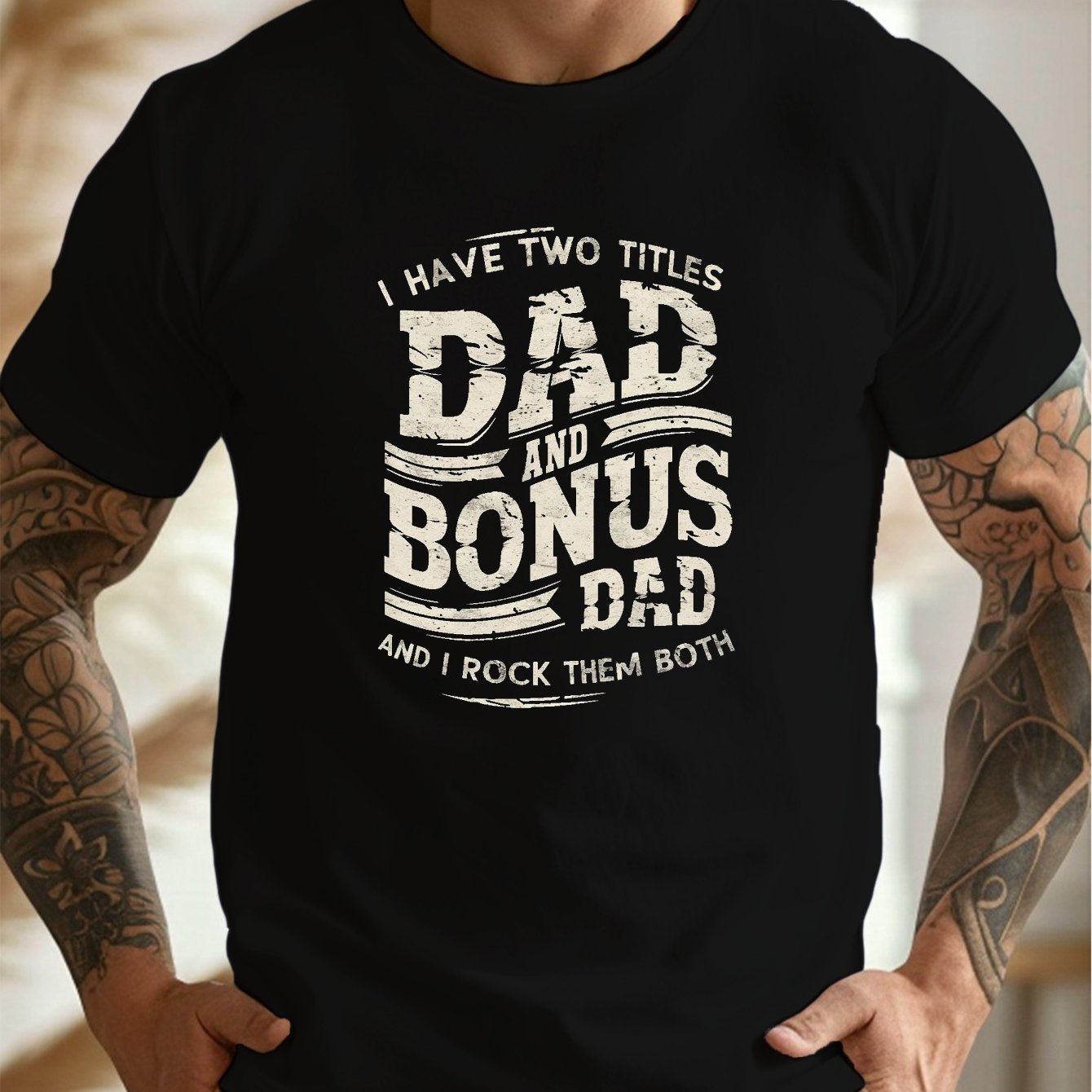TEMU Dad Print, Men's Round Crew Neck Short Sleeve Tee, Casual T-shirtcasual Comfy Lightweight Top For Summer