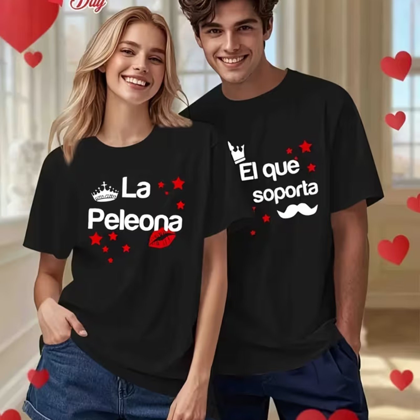 TEMU (Pieza individual) diseño con estampado de de amor en español, camiseta deportiva casual de /verano, top de manga corta y cuello ,